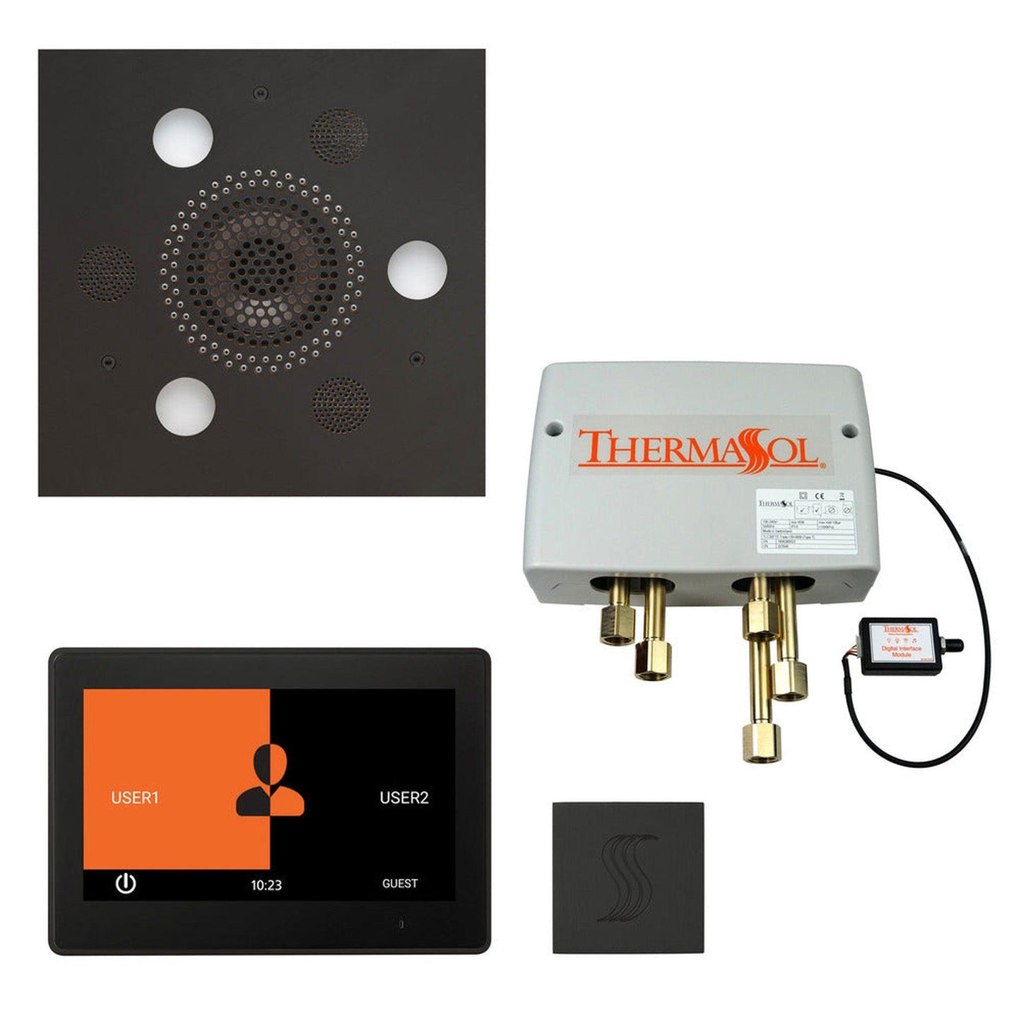 ThermaSol The Total Wellness Matte Black Finish Serenity Advanced Square Package with 10" ThermaTouch and Square SteamVection