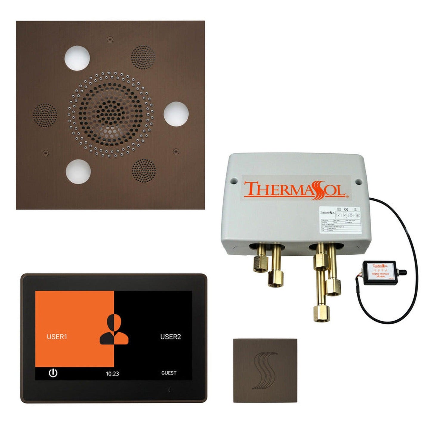 ThermaSol The Total Wellness Oil Rubbed Bronze Finish Serenity Advanced Square Package with 10" ThermaTouch and Square SteamVection
