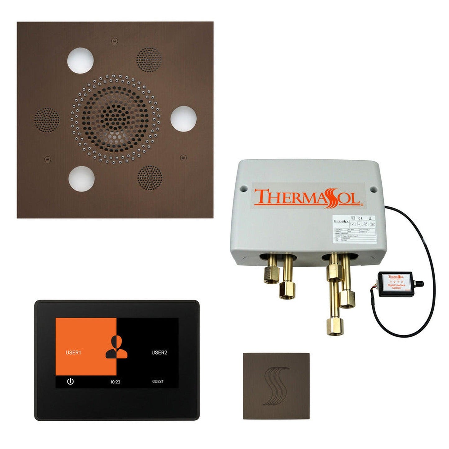 ThermaSol The Total Wellness Oil Rubbed Bronze Finish Serenity Advanced Square Package with 7" ThermaTouch and Square SteamVection