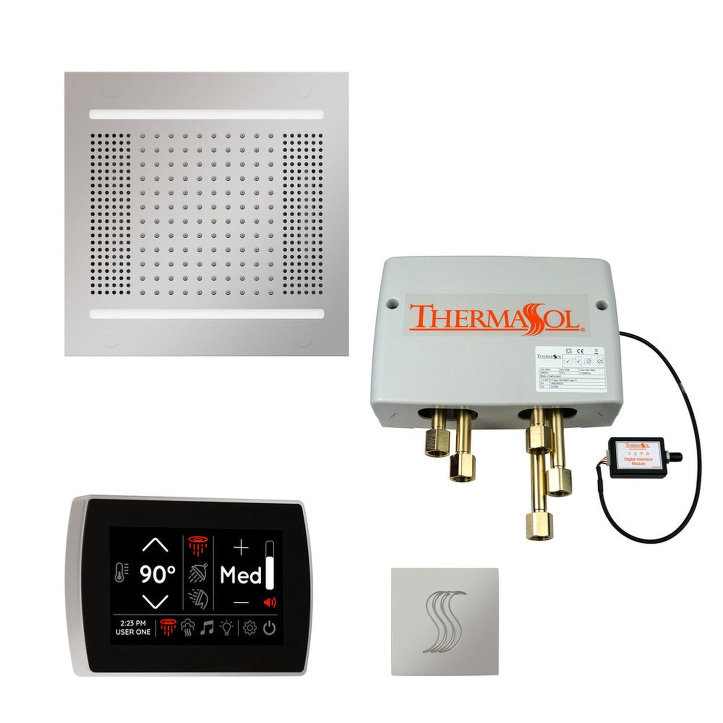 ThermaSol The Total Wellness Polished Chrome Finish Hydrovive14 Package with 5" Recessed SignaTouch and Square SteamVection