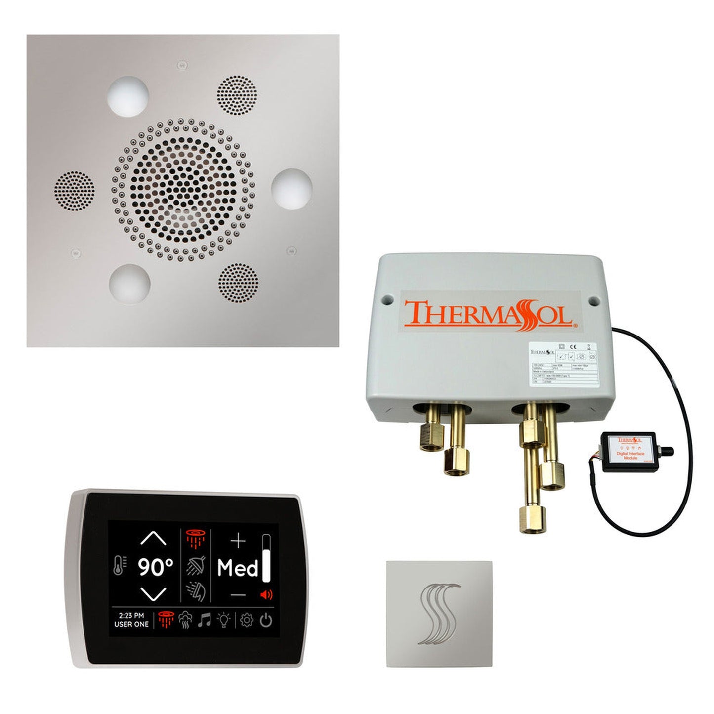 ThermaSol The Total Wellness Polished Chrome Finish Serenity Advancedd Square Package with 5" Recessed SignaTouch and Square SteamVection