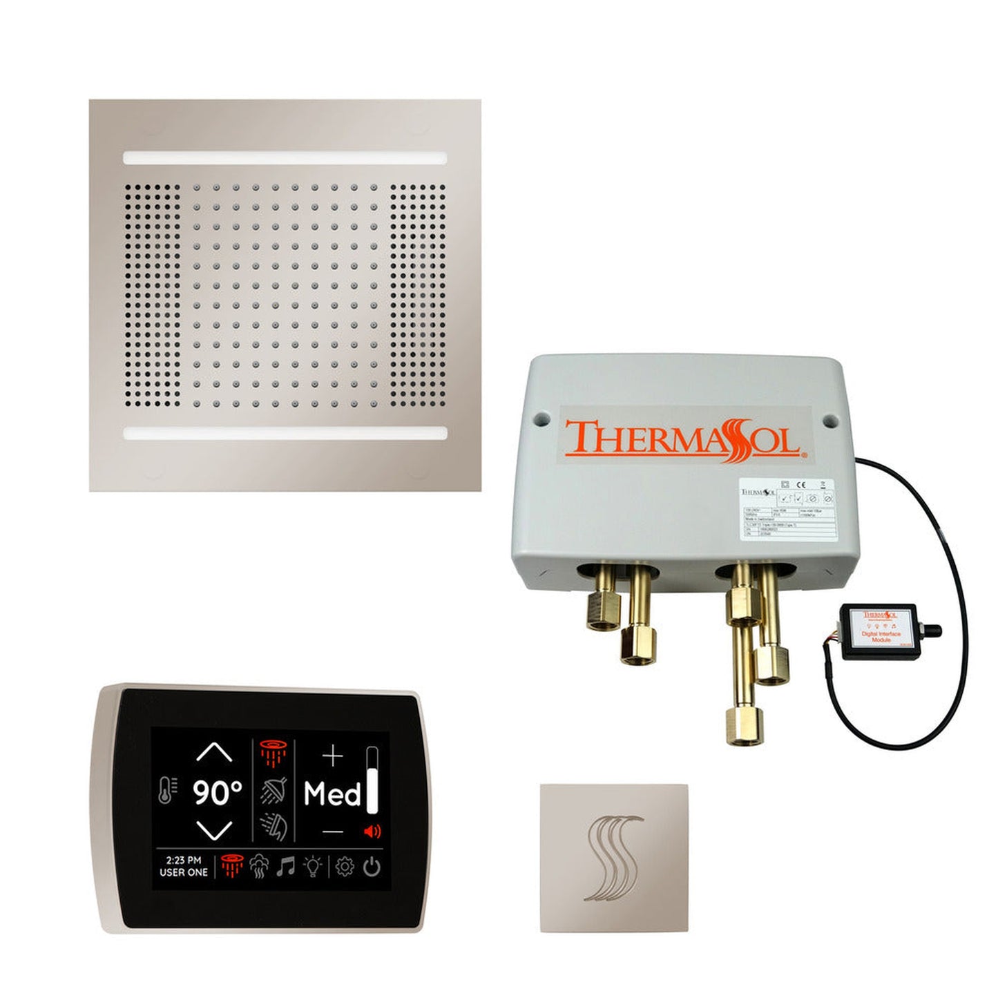 ThermaSol The Total Wellness Polished Nickel Finish Hydrovive14 Package with 5" Recessed SignaTouch and Square SteamVection