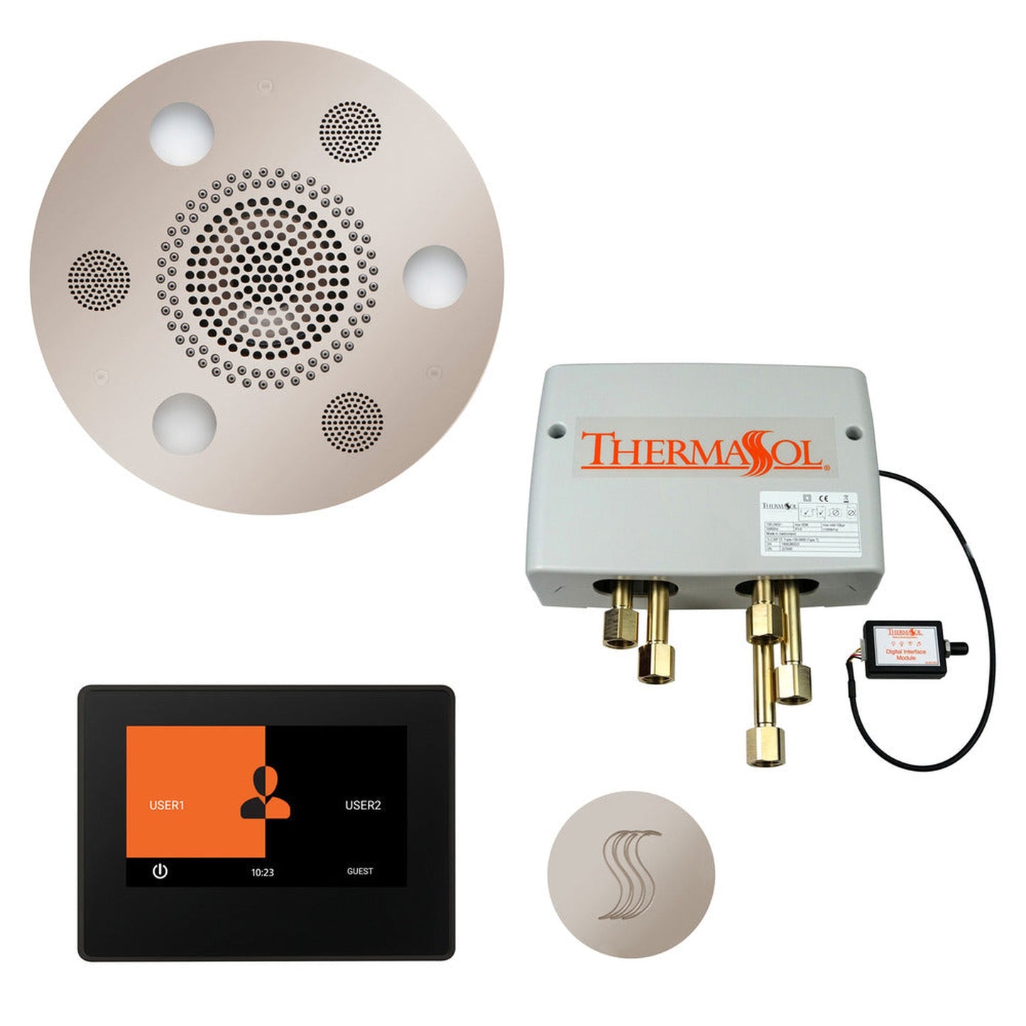 ThermaSol The Total Wellness Polished Nickel Finish Serenity Advanced Round Package with 7" ThermaTouch and Round SteamVection