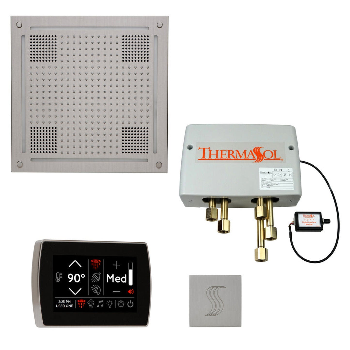 ThermaSol The Total Wellness Satin Chrome Finish Hydrovive Package with 5" Recessed SignaTouch and Square SteamVection