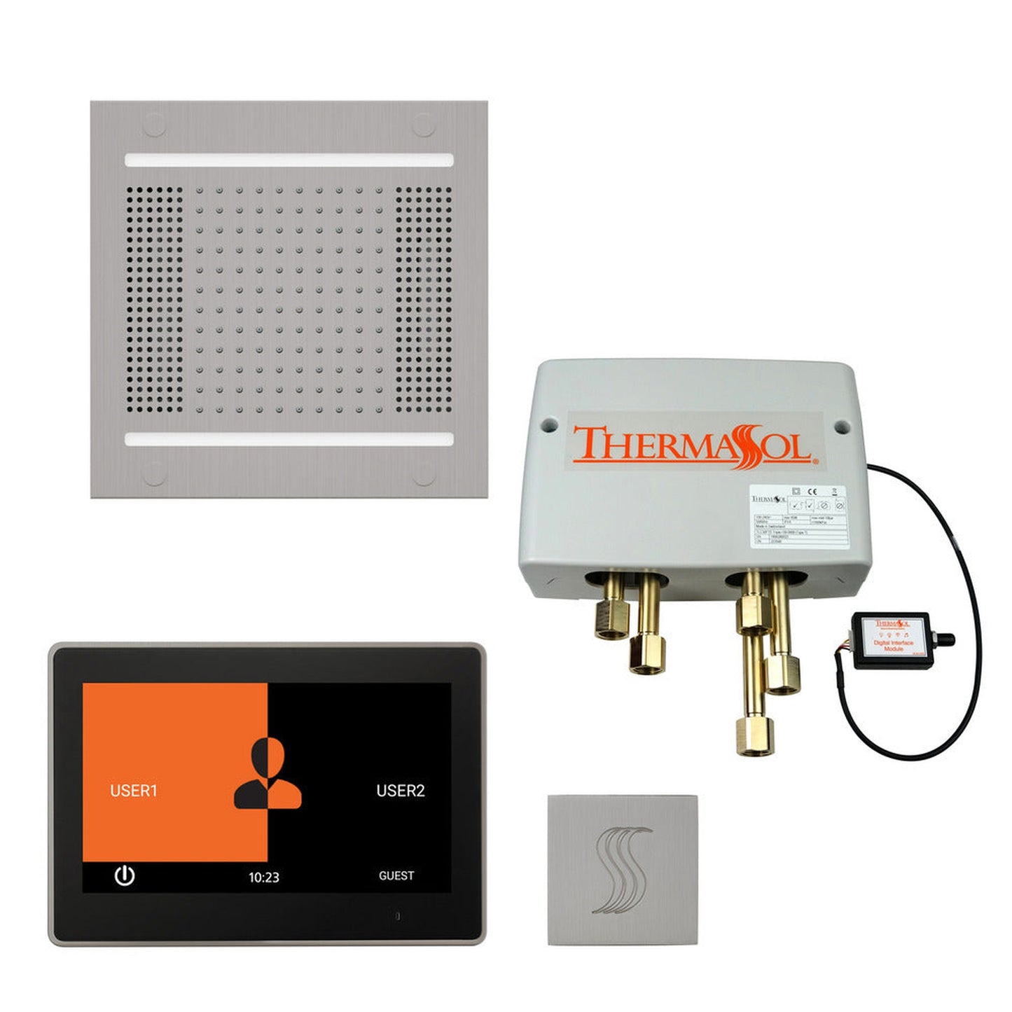 ThermaSol The Total Wellness Satin Chrome Finish Hydrovive14 Package with 10" ThermaTouch and Square SteamVection