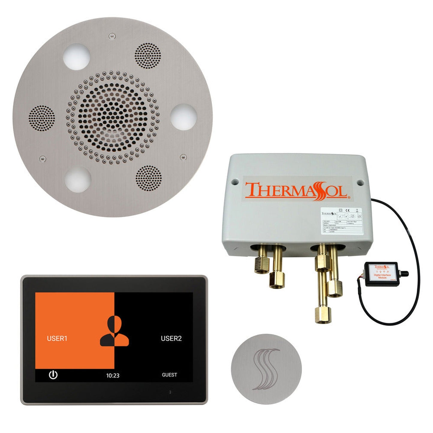 ThermaSol The Total Wellness Satin Chrome Finish Serenity Advanced Round Package with 10" ThermaTouch and Round SteamVection