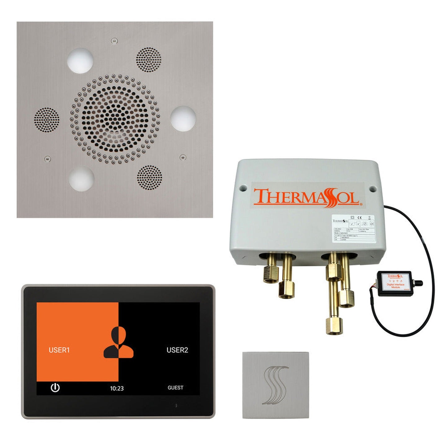 ThermaSol The Total Wellness Satin Chrome Finish Serenity Advanced Square Package with 10" ThermaTouch and Square SteamVection