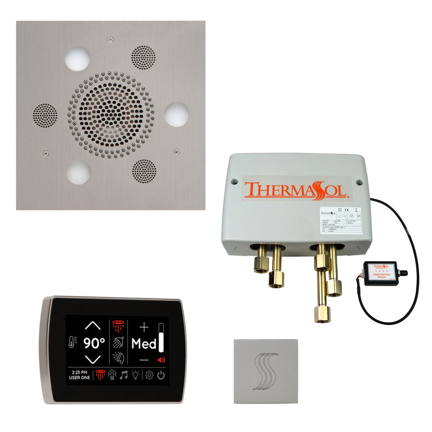 ThermaSol The Total Wellness Satin Chrome Finish Serenity Advancedd Square Package with 5" Recessed SignaTouch and Square SteamVection