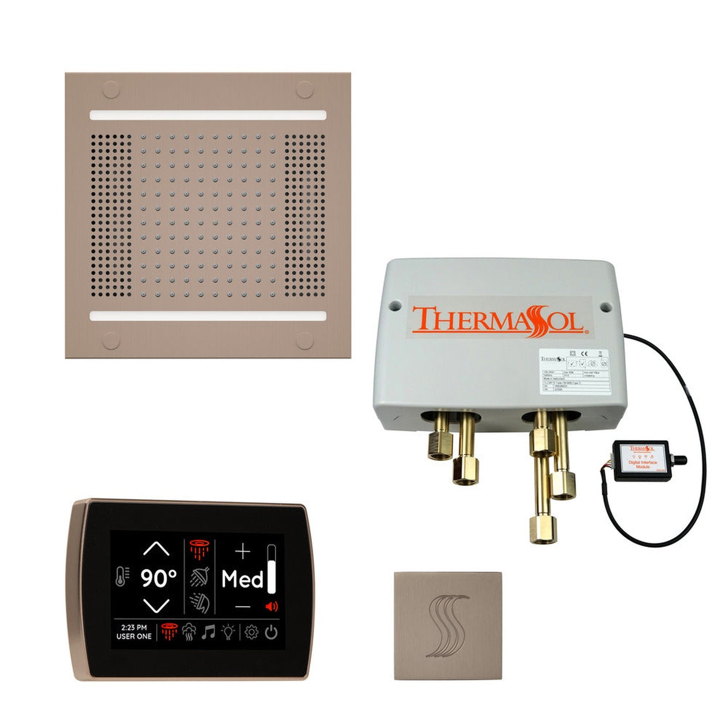 ThermaSol The Total Wellness Satin Nickel Finish Hydrovive14 Package with 5" Recessed SignaTouch and Square SteamVection