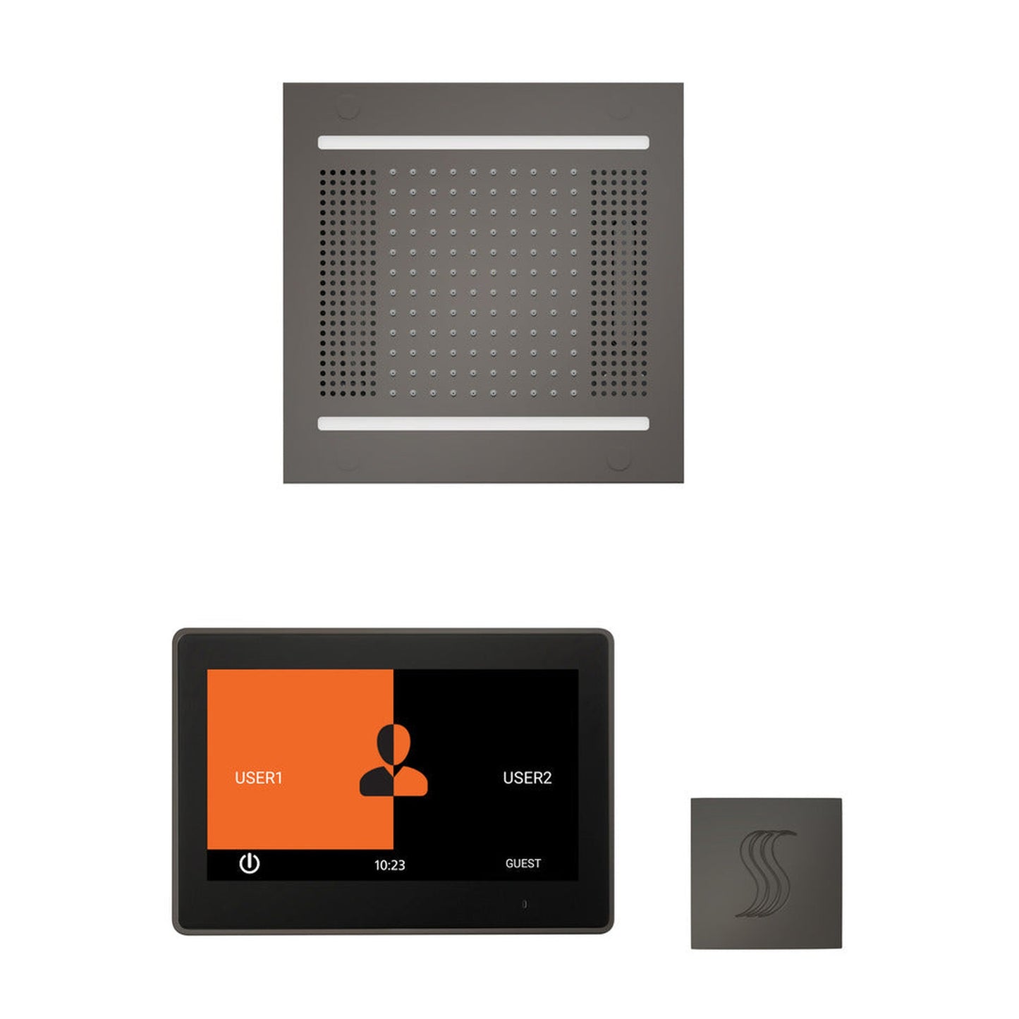 ThermaSol The Wellness Black Nickel Finish Hydrovive14 Steam Square Package with 10" ThermaTouch and SteamVection