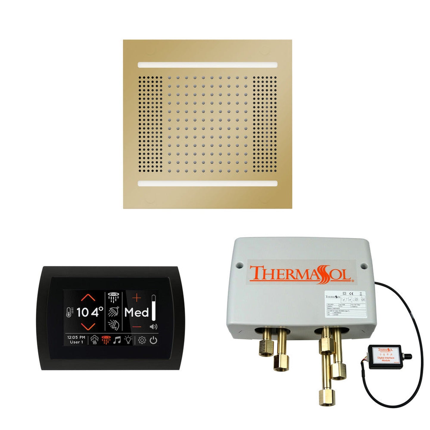 ThermaSol The Wellness Polished Brass Finish Hydrovive14 Shower Package with 5" Flushmount SignaTouch