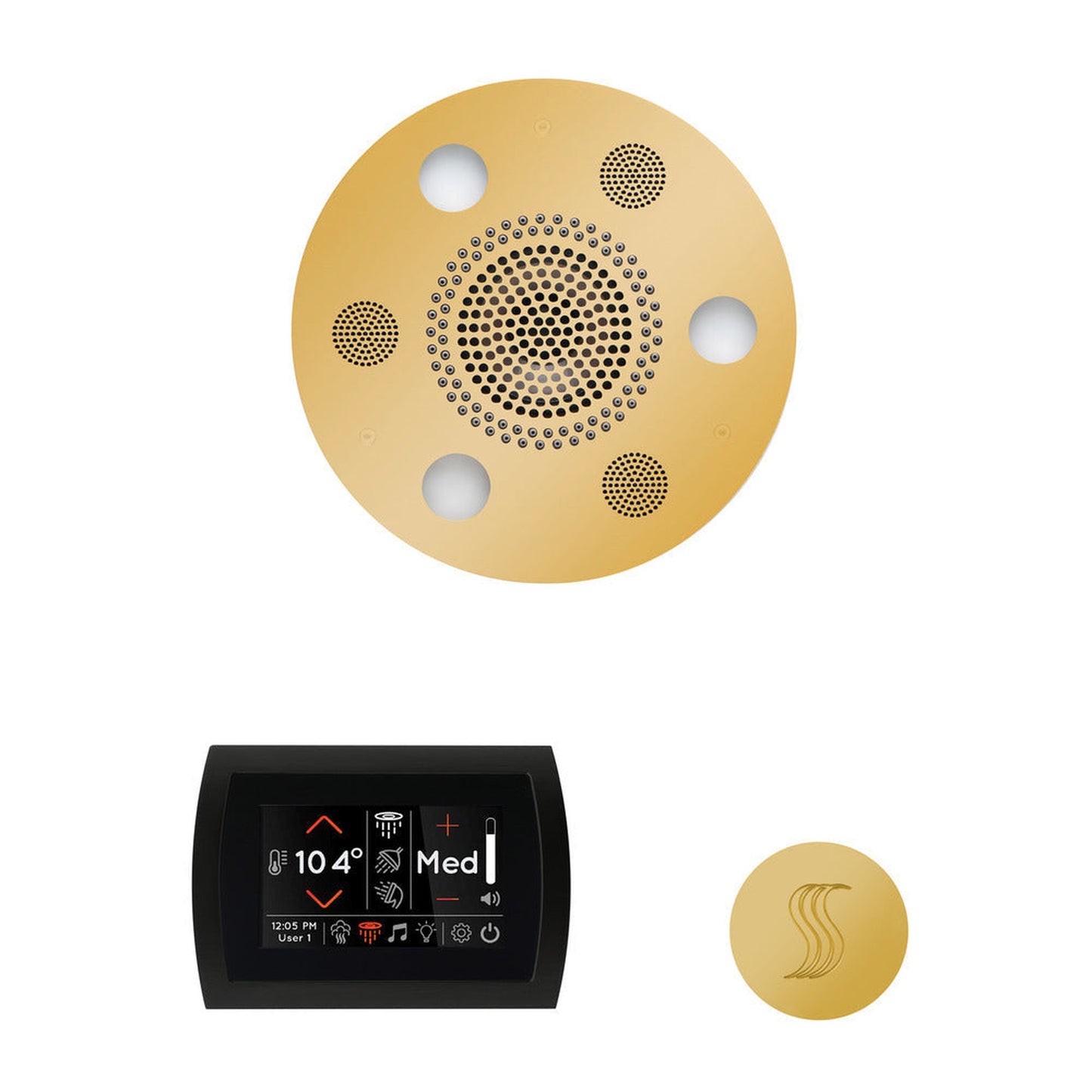 ThermaSol The Wellness Polished Gold Finish Serenity Advanced Round Package with 5" SignaTouch and SteamVection
