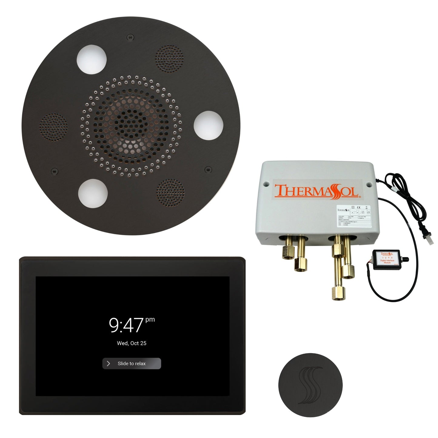 Thermasol Round Serenity Advanced Rainhead Matte Black Total Wellness Package