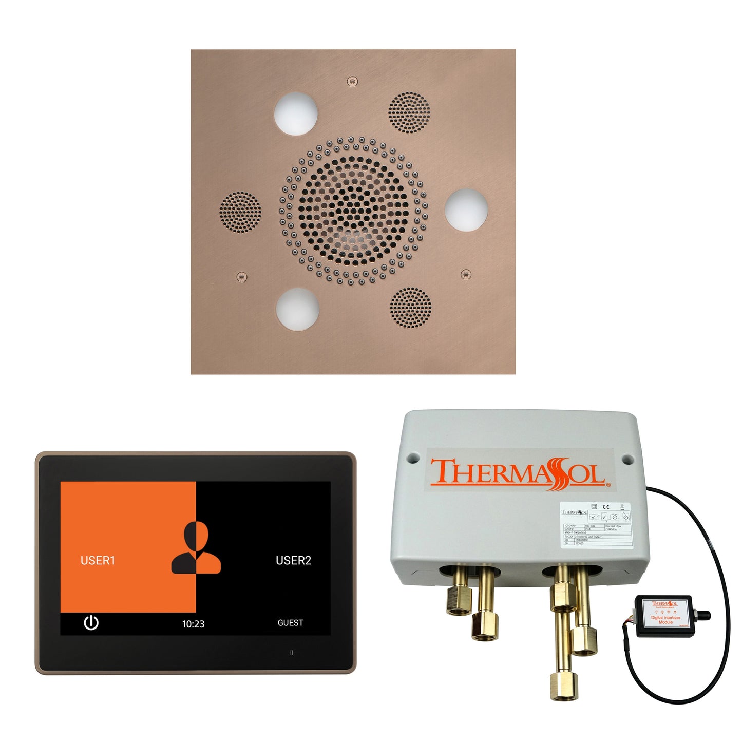 Thermasol ThermaTouch2 10 Control Satin Nickel Square Serenity Advanced Rainhead Wellness Shower Package With Digital Shower Valve