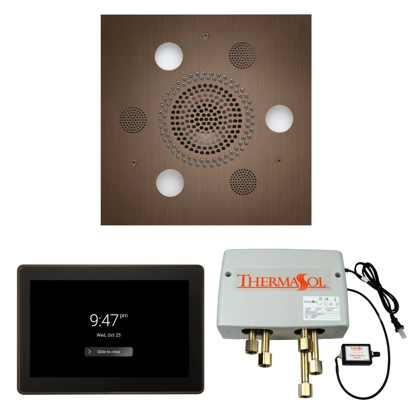 Thermasol ThermaTouch2 15 Control Antique Nickel Square Serenity Advanced Rainhead Wellness Shower Package With Digital Shower Valve