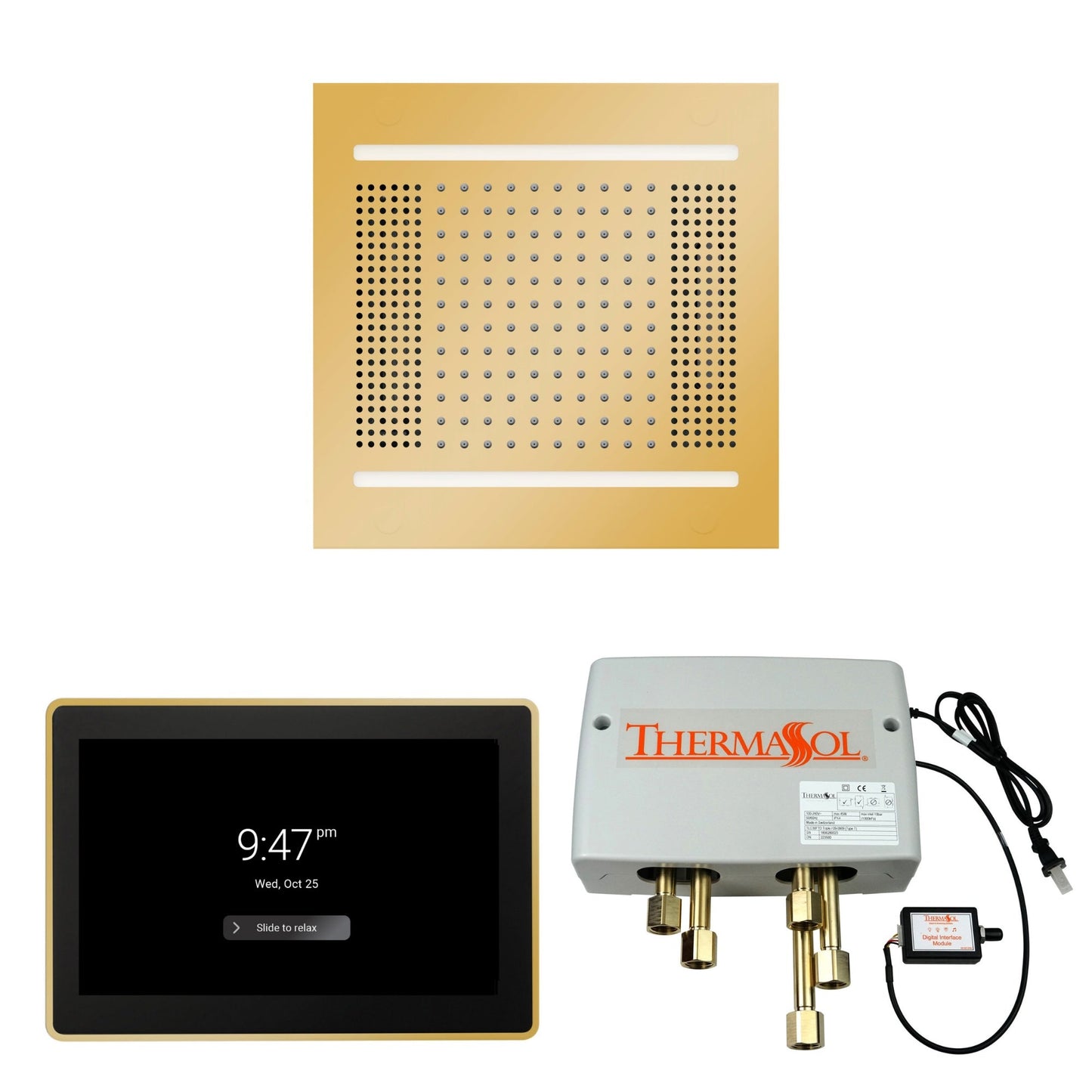 Thermasol ThermaTouch2 15 Control Polished Gold HydroVive 14 Wellness Shower Package With Digital Shower Valve