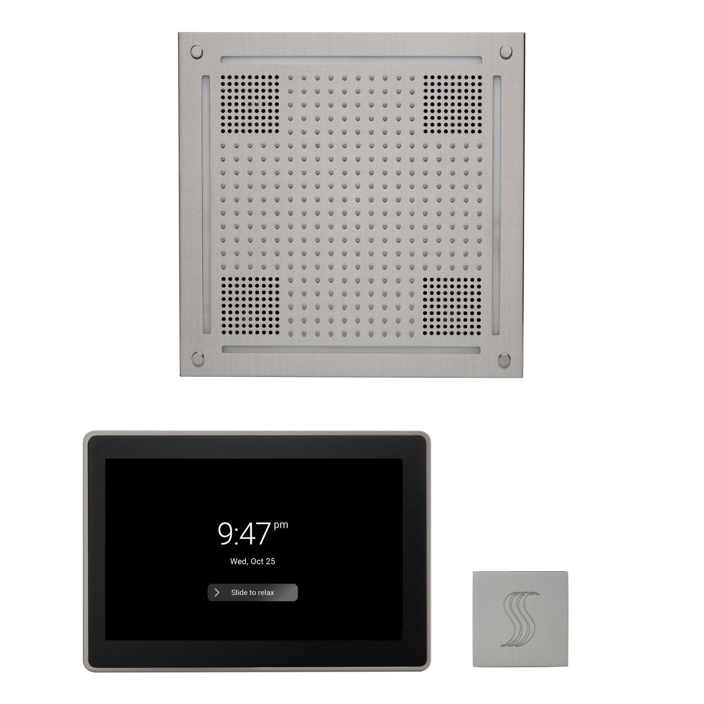 Thermasol ThermaTouch2 15 Control Satin Chrome HydroVive 18 Wellness Steam Package With Square Steam Head Kit