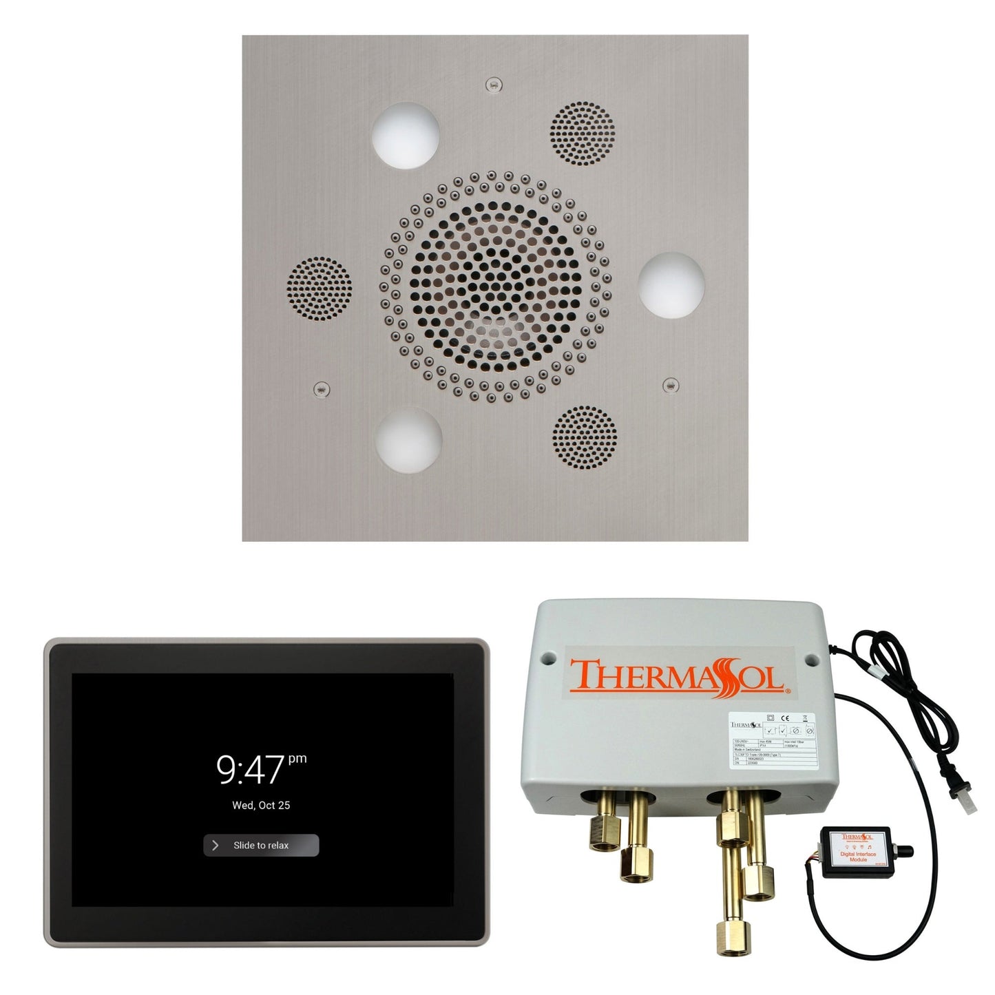 Thermasol ThermaTouch2 15 Control Satin Chrome Square Serenity Advanced Rainhead Wellness Shower Package With Digital Shower Valve
