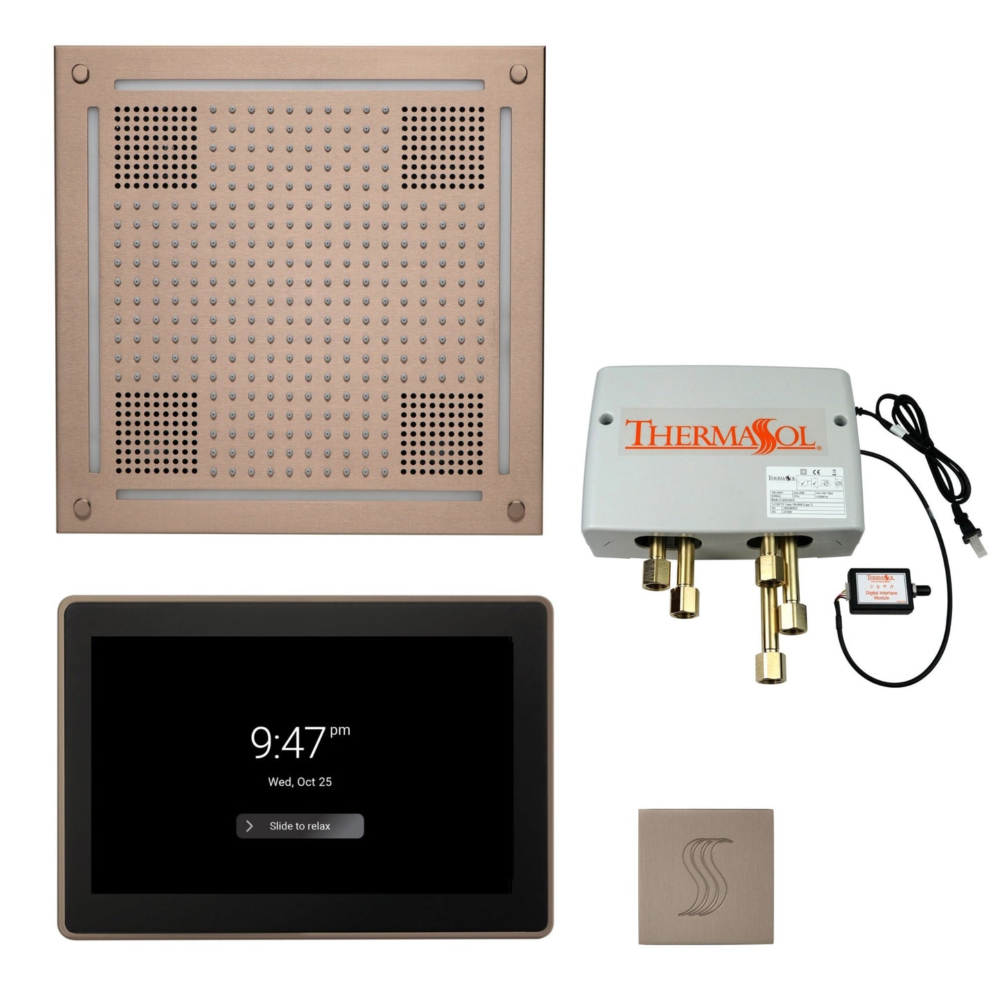 Thermasol ThermaTouch2 15 Control Satin Nickel HydroVive 18 Total Wellness Package With Square Steam Head Kit
