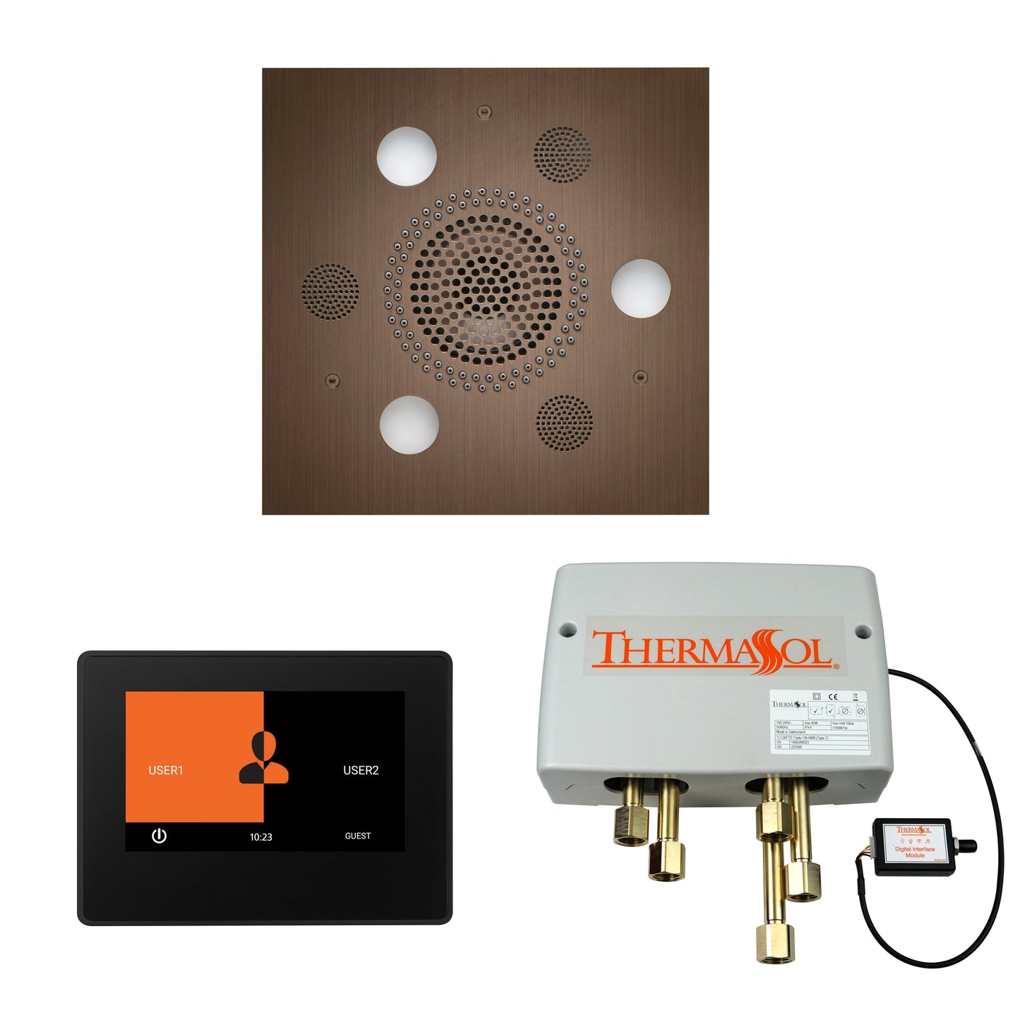 Thermasol ThermaTouch2 7 Control Antique Copper Square Serenity Advanced Rainhead Wellness Shower Package With Black Trim & Digital Shower Valve
