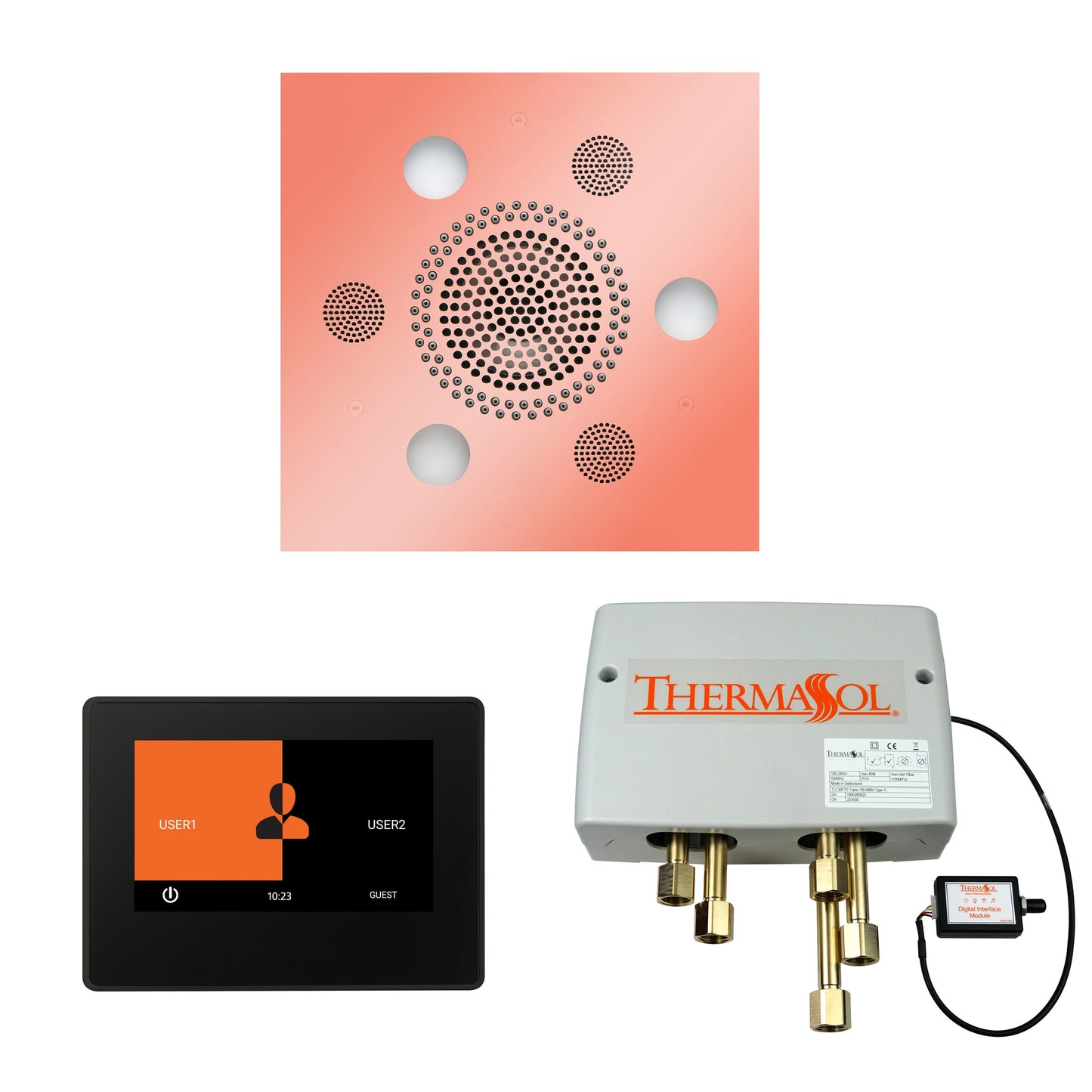 Thermasol ThermaTouch2 7 Control Copper Square Serenity Advanced Rainhead Wellness Shower Package With Black Trim & Digital Shower Valve