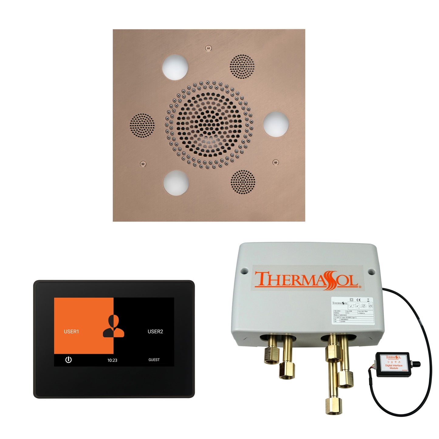 Thermasol ThermaTouch2 7 Control Satin Nickel Square Serenity Advanced Rainhead Wellness Shower Package With Black Trim & Digital Shower Valve