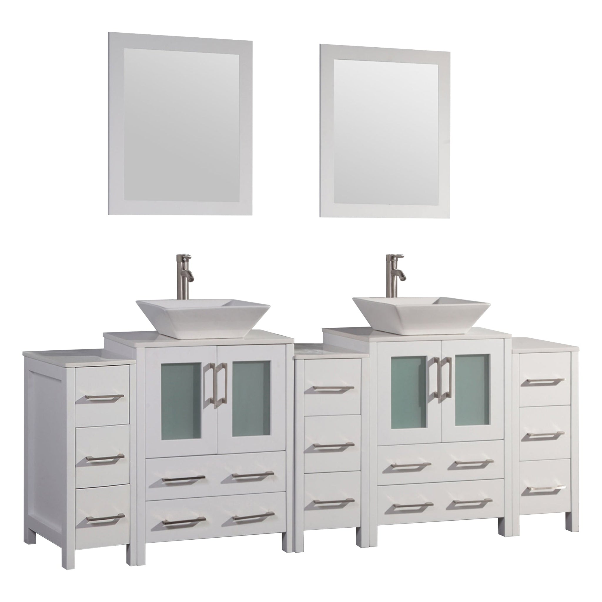 Vanity Art Ravenna 96 Double Gray Freestanding Vanity Set With White  Engineered Marble Top, 2 Ceramic Vessel Sinks, 2 Side Cabinets and 2 Mirrors