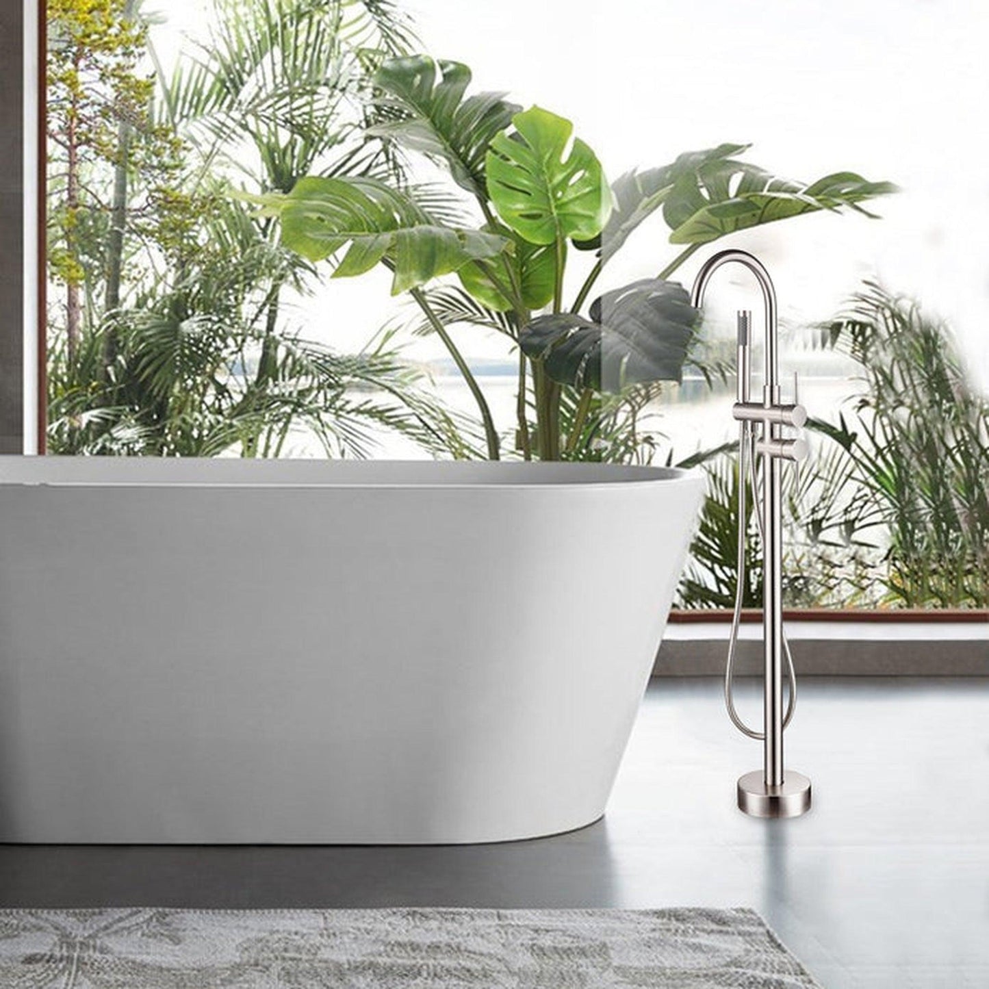 Vanity Art VA2012 47" Brushed Nickel Freestanding Waterfall Bathtub Faucet