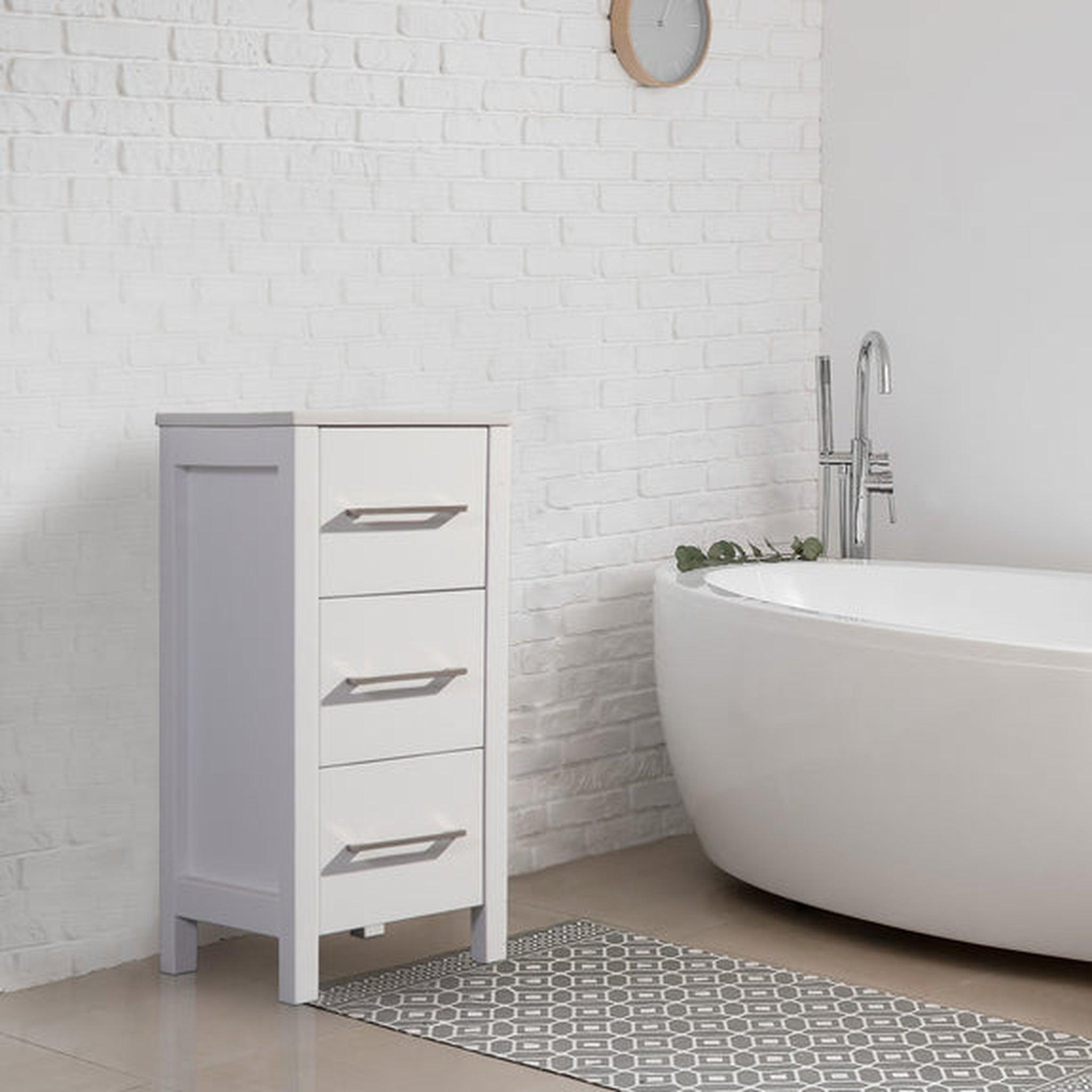 White Bathroom Storage Cabinet, Freestanding Cabinet with Drawers