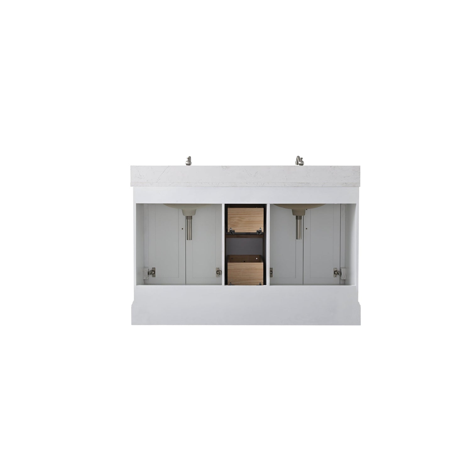 Vanity Art Vannes 54" Double White Freestanding Vanity Set With Engineered Marble Countertop and Integrated Sink