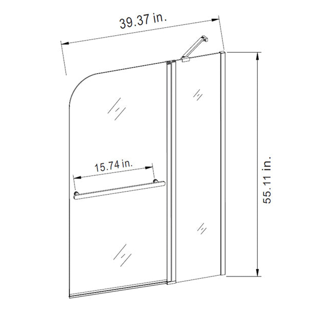 Vinnova Canteras 39" x 55" Hinged Frameless Tub Door in Polished Chrome Finish