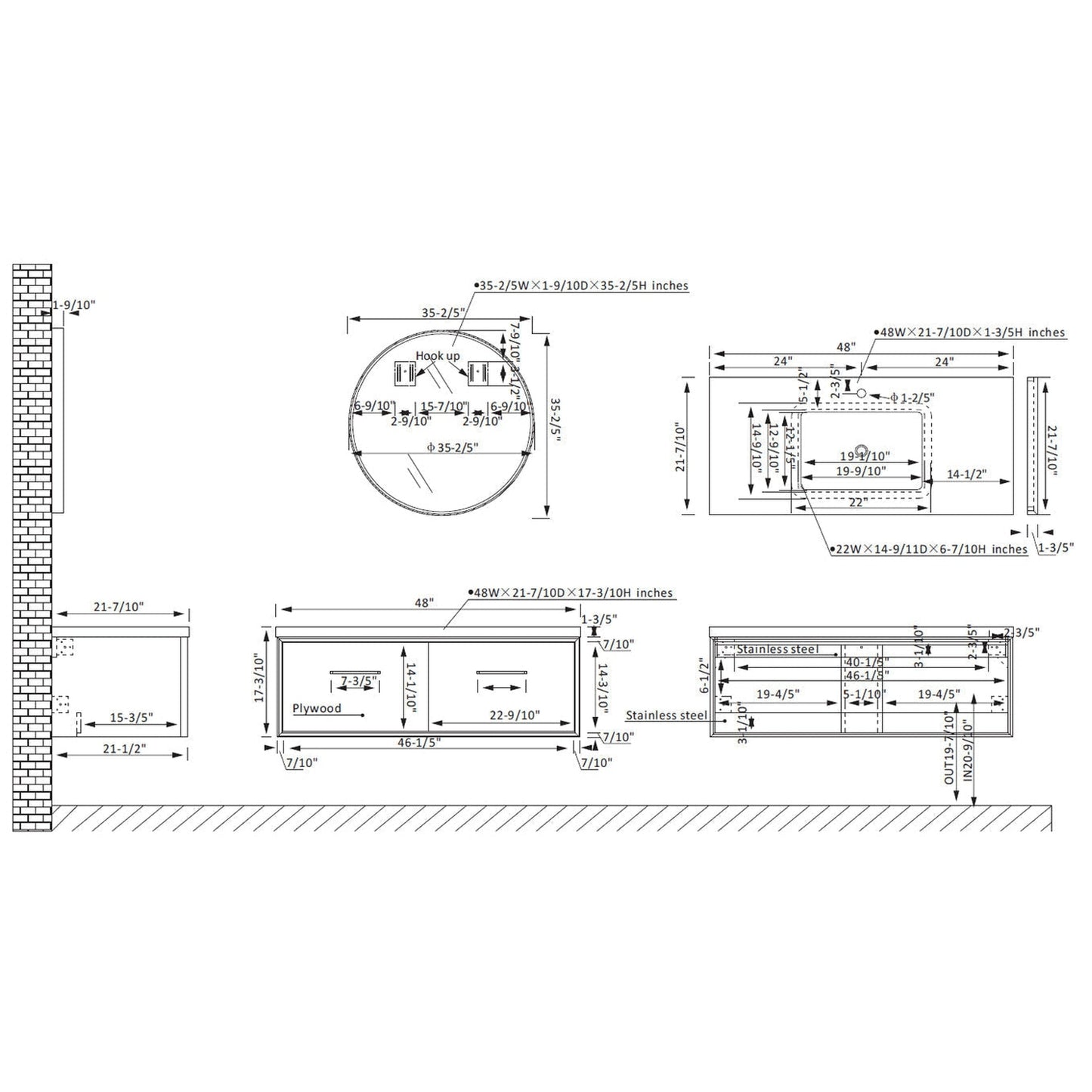 Vinnova Caparroso 48" Single Sink Floating Bathroom Vanity In Dark Walnut And Brushed Gold Hardware Finish With Grey Sintered Stone Top And Mirror
