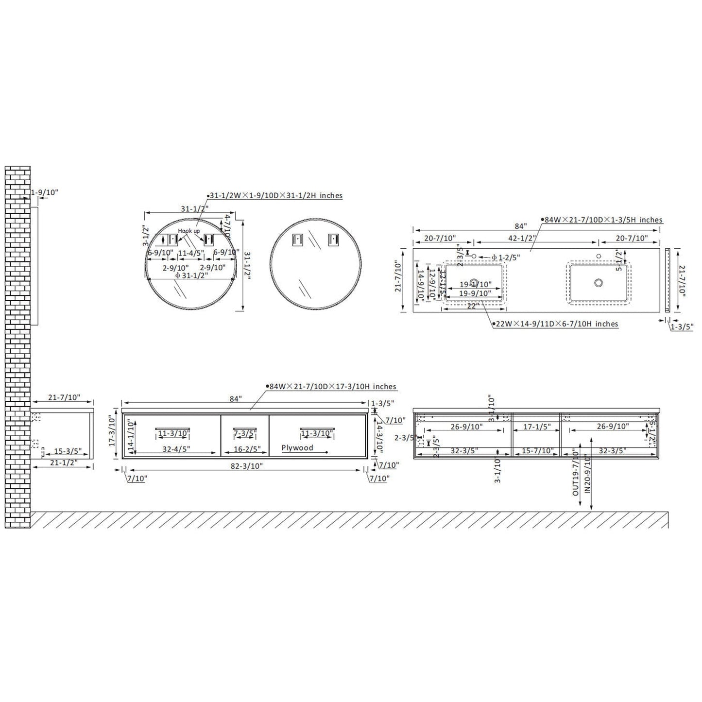 Vinnova Caparroso 84" Double Sink Floating Bathroom Vanity In Light Walnut And Matte Black Hardware Finish With Grey Sintered Stone Top