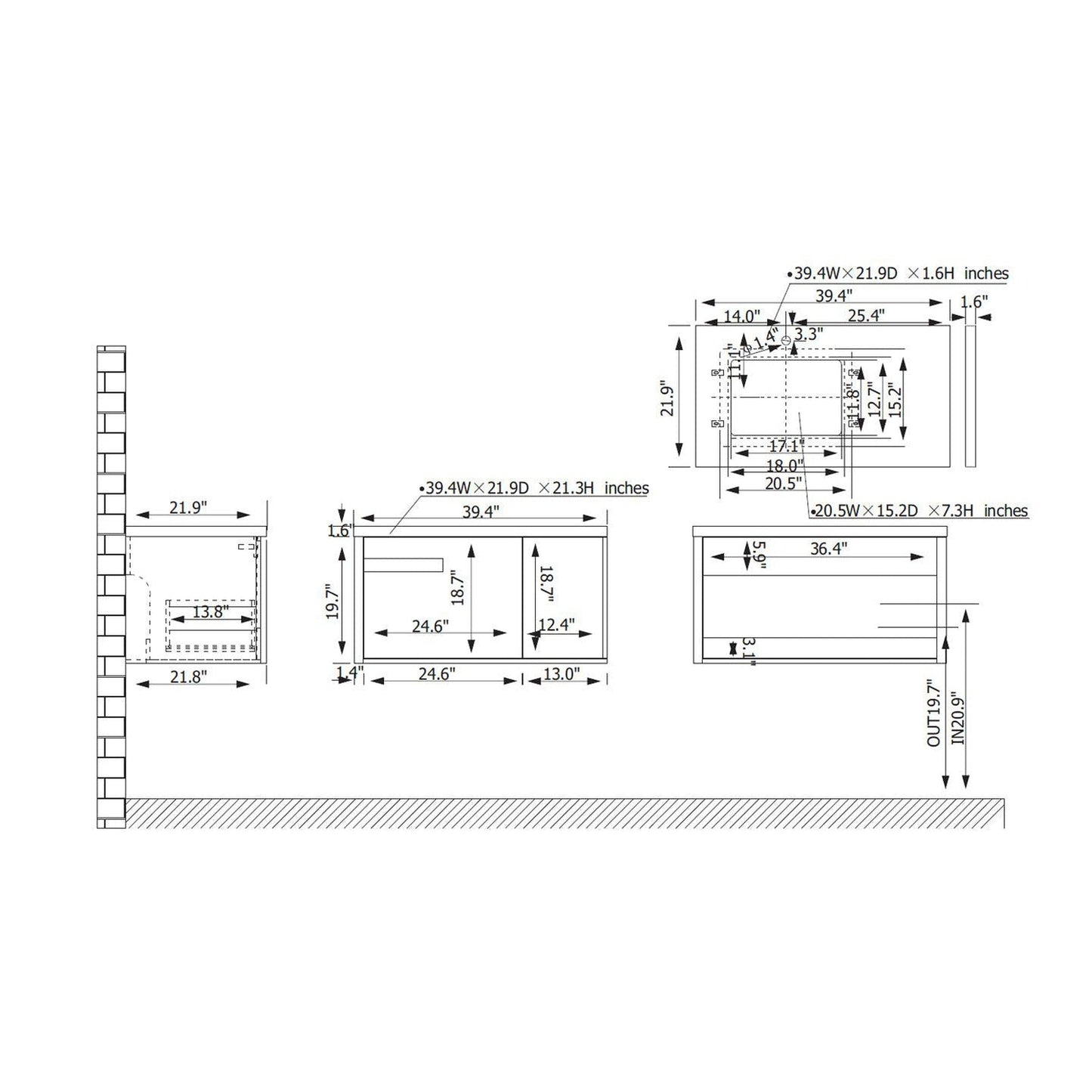 Vinnova Carcastillo 40" Single Sink Bath Vanity In North American Oak And Matte Black Hardware Finish With Grey Sintered Stone Top