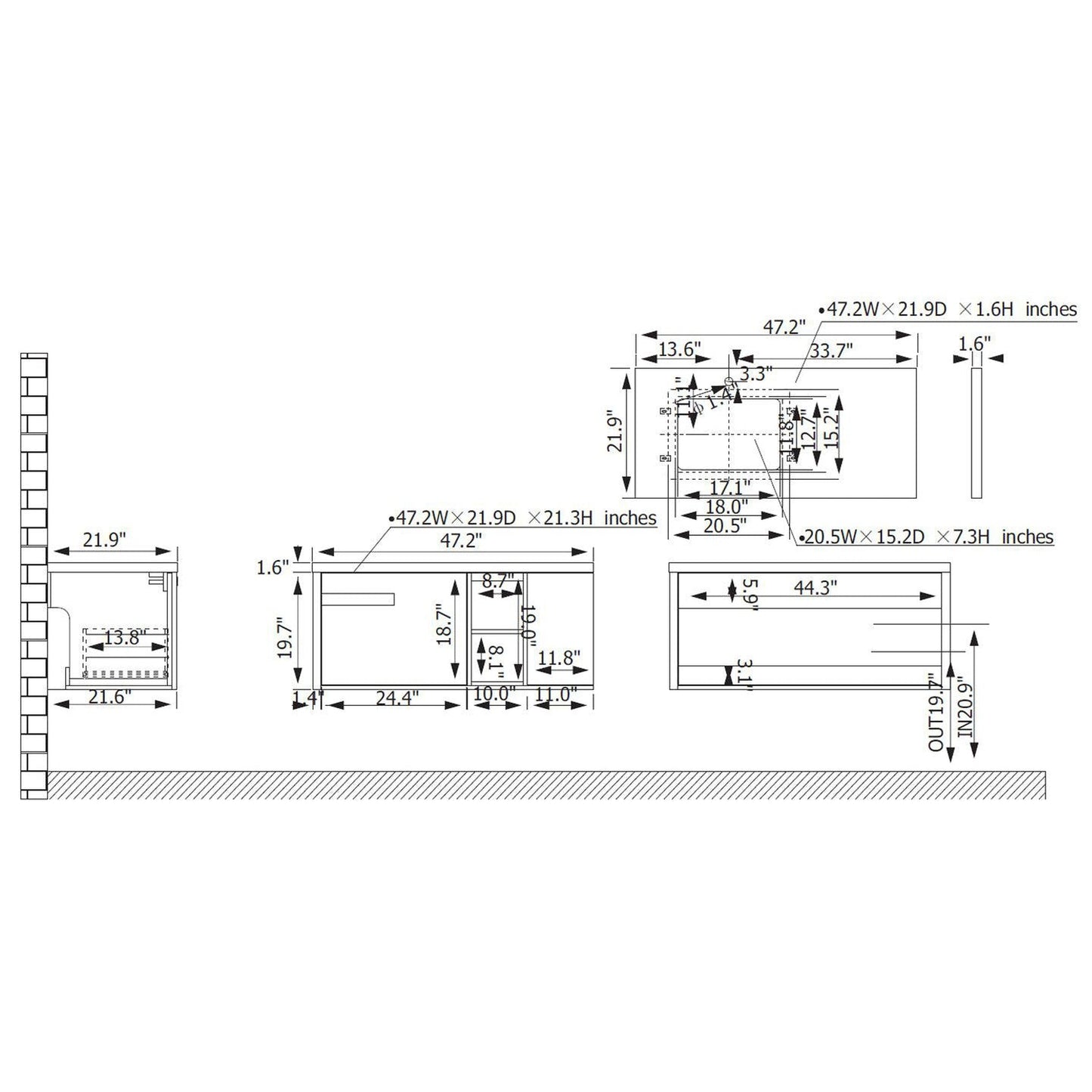 Vinnova Carcastillo 47" Single Sink Bath Vanity In North American Oak And Matte Black Hardware Finish With Grey Sintered Stone Top