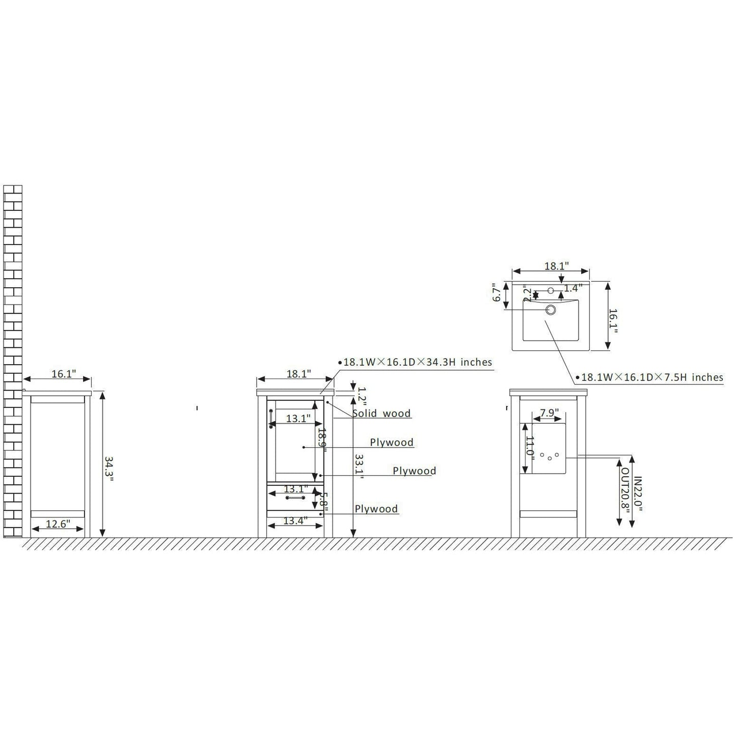 Vinnova Gela 18" Single Sink Bath Vanity In Royal Blue With White Drop-In Ceramic Basin