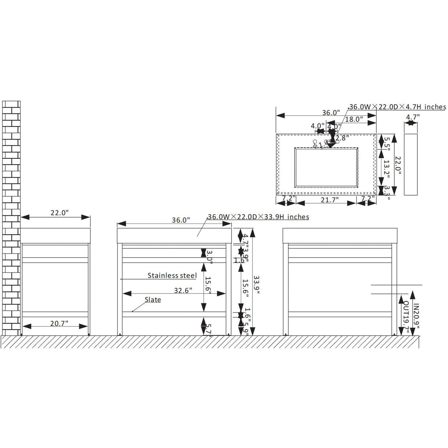 Vinnova Lleida 36" Single Sink Bath Vanity In Matt Black Metal Support With Grey Sintered Stone Top