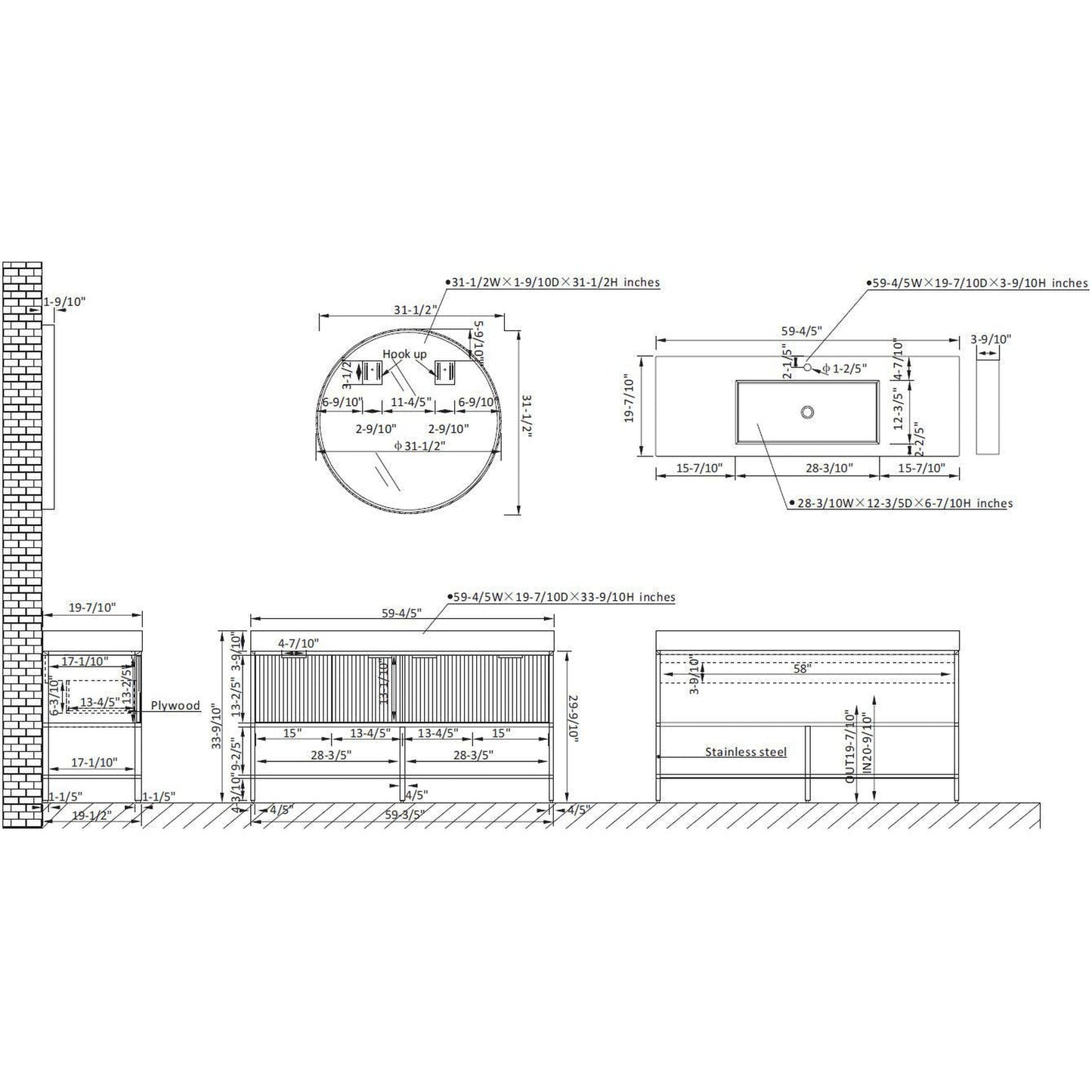 Vinnova Marcilla 60" Single Sink Bath Vanity In Grey With One-Piece Composite Stone Sink Top And Mirror