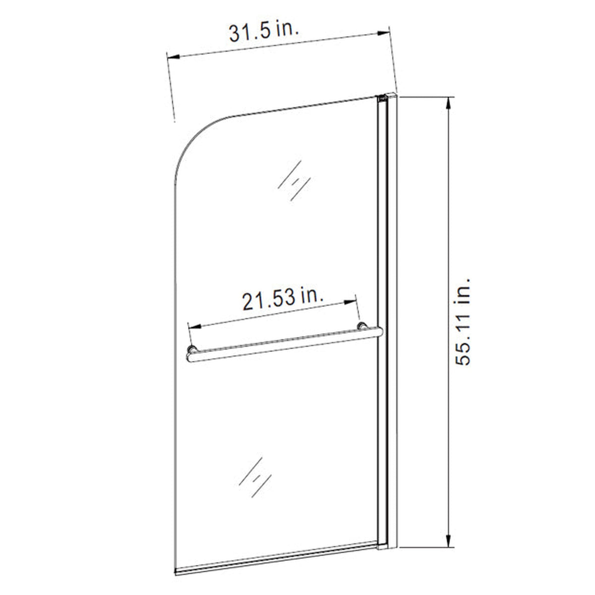 Vinnova Olivenza 31" x 55" Hinged Frameless Tub Door in Matte Black Finish
