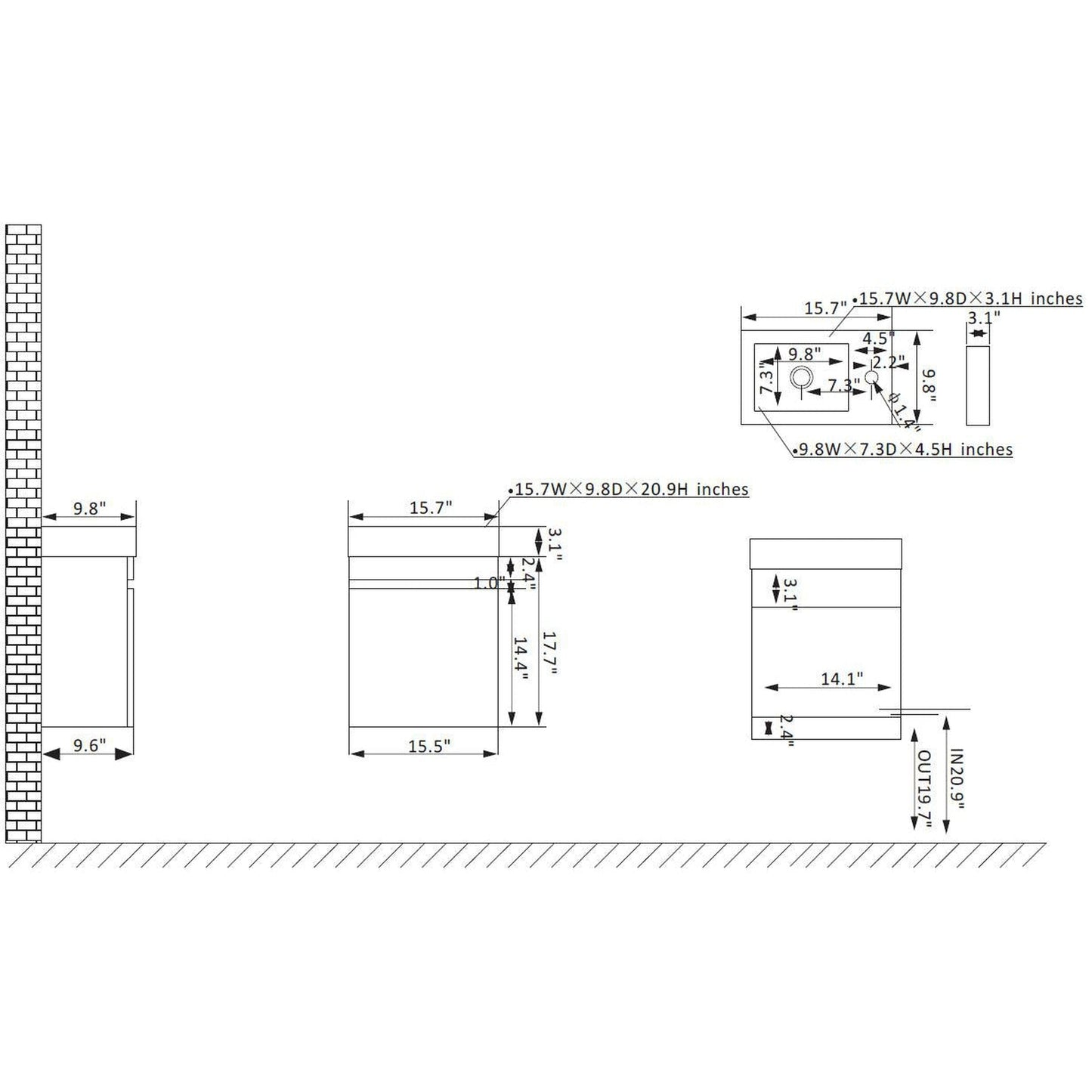 Vinnova Palencia 16" Single Sink Wall-Mount Bath Vanity In North Carolina Oak With Grey Composite Integral Square Sink Top
