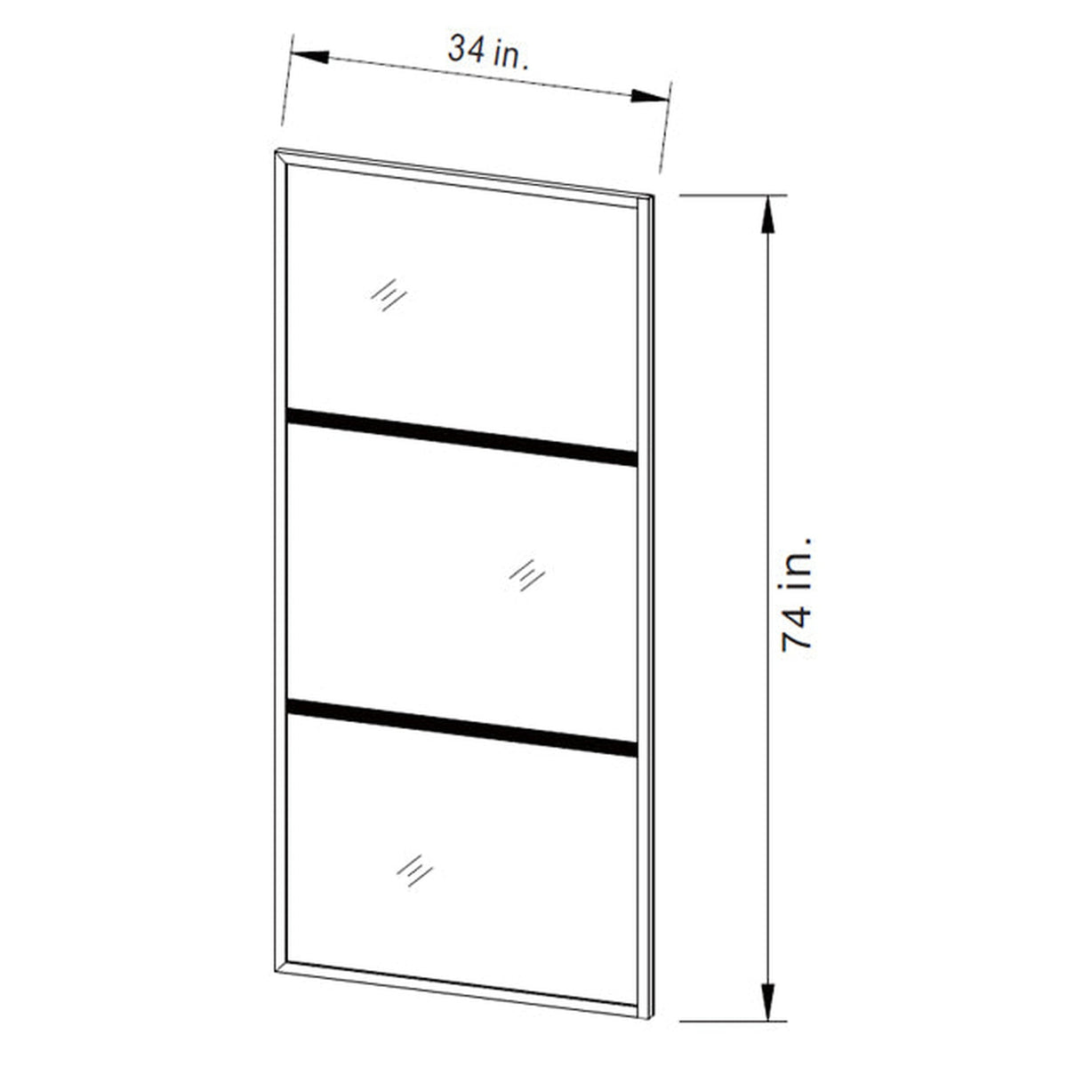Vinnova Puerto 34" x 74" Framed Fixed Glass Panel in Matte Black Finish