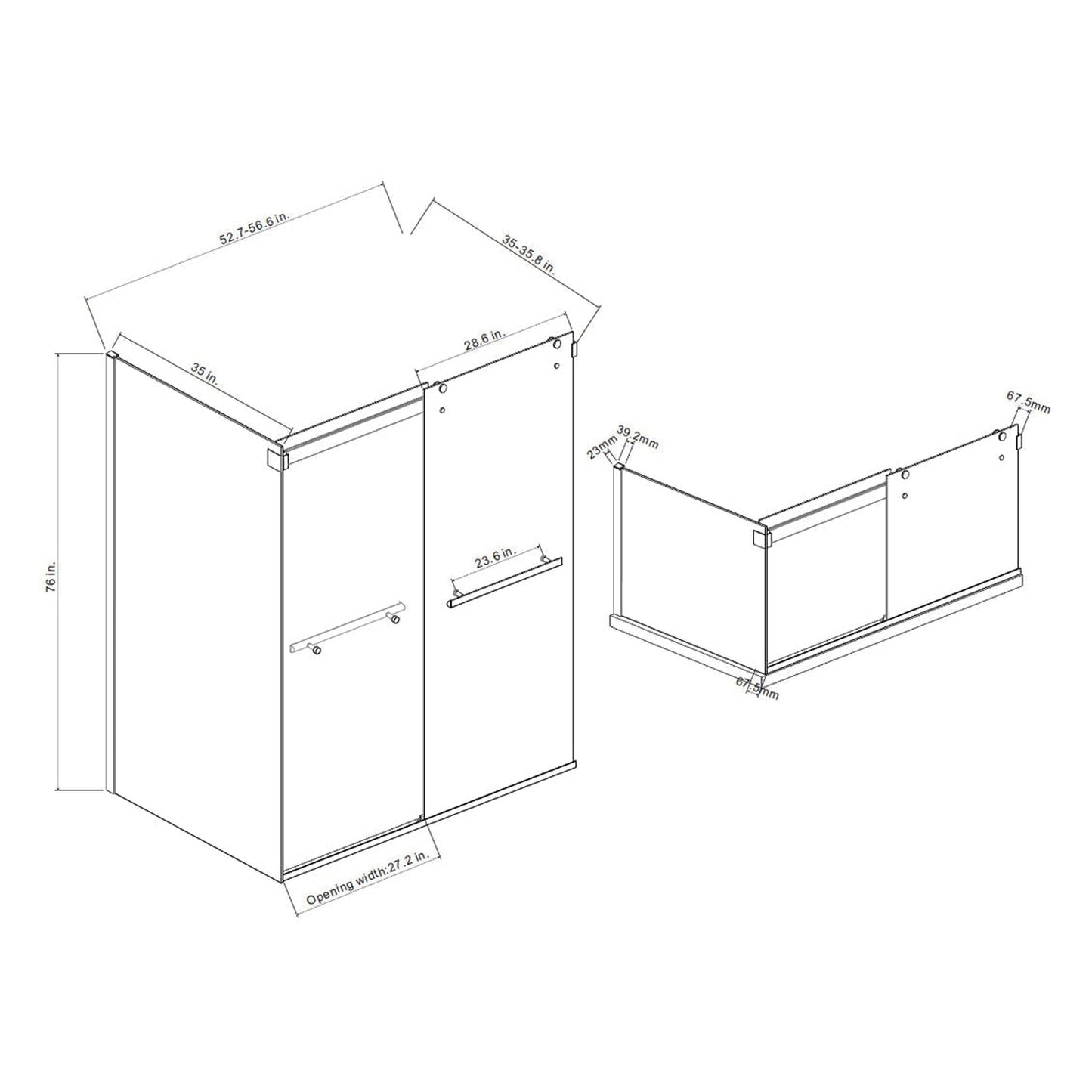 Vinnova Spezia 56" x 76" Rectangle Double Sliding Frameless Shower Enclosure in Matte Black Finish