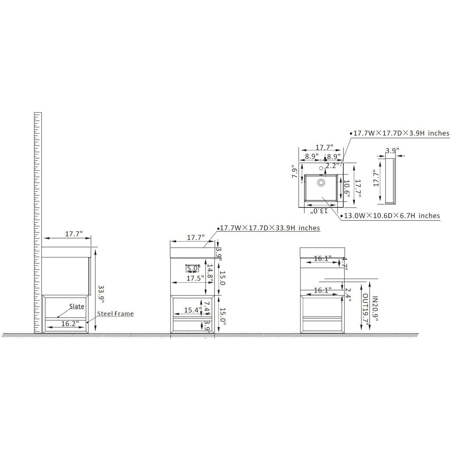 Vinnova Toledo 18" Single Sink Bath Vanity In Light Walnut Finish With White Composite Integral Square Sink Top