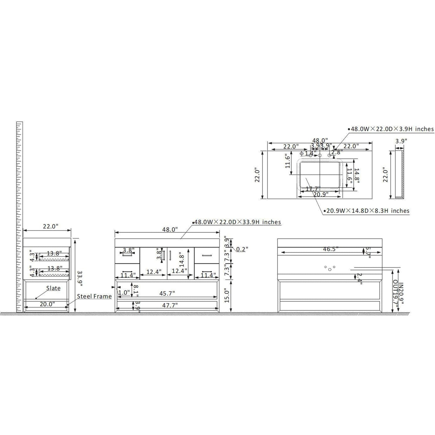 Vinnova Toledo 48" Single Sink Bath Vanity In Light Walnut Finish With White Sintered Stone Top