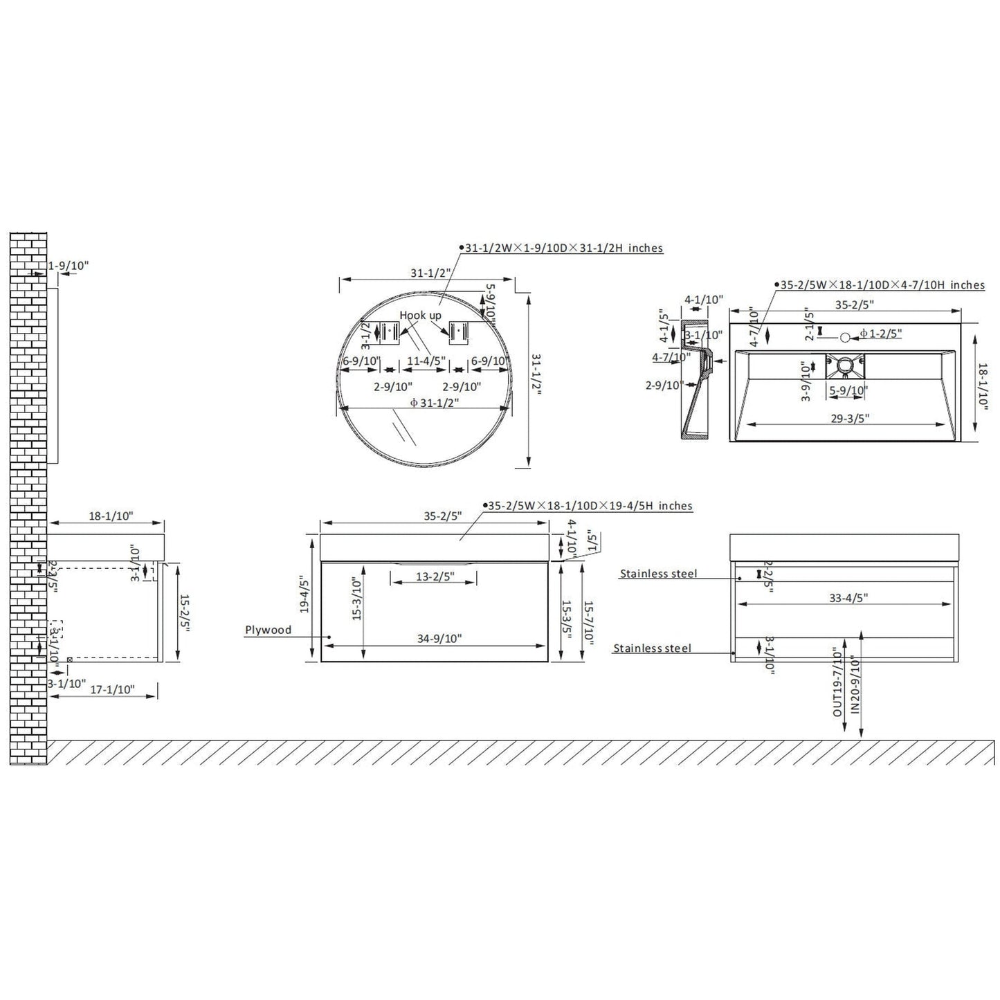 Vinnova Vegadeo 36" Single Sink Bath Vanity In Grey Finish With White One-Piece Composite Stone Sink Top And Mirror