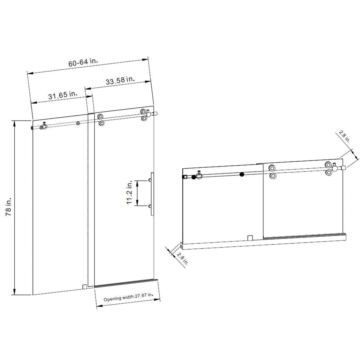 Vinnova Villena 64" x 78" Single Sliding Frameless Shower Door in Brushed Gold Finish