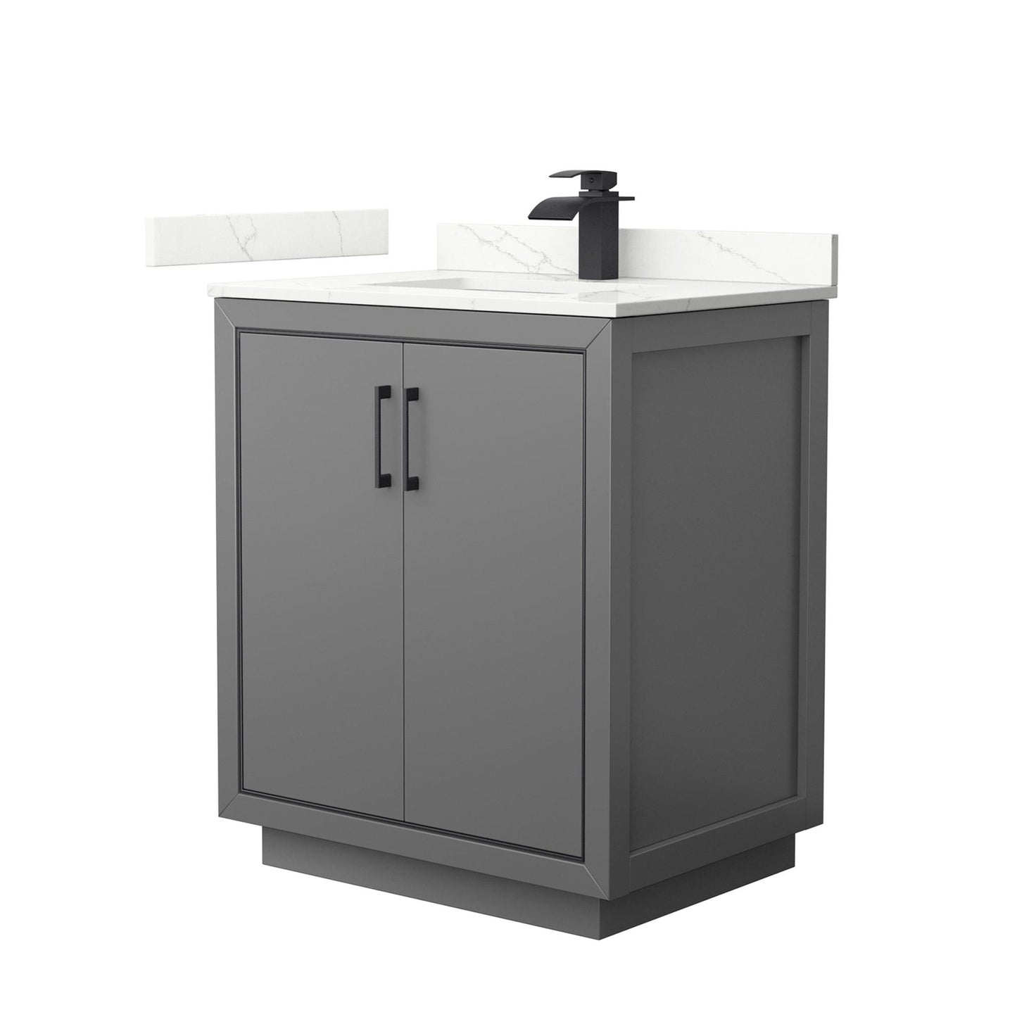 Wyndham Collection Icon 30" Single Bathroom Vanity in Dark Gray, Giotto Quartz Countertop, Undermount Square Sink (1-Hole), Matte Black Trim
