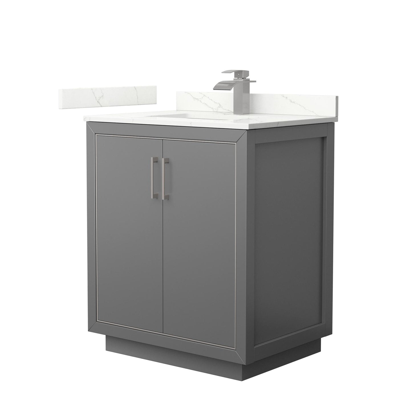 Wyndham Collection Icon 30" Single Bathroom Vanity in Dark Gray, Giotto Quartz Countertop, Undermount Square Sink (1-Hole), Brushed Nickel Trim