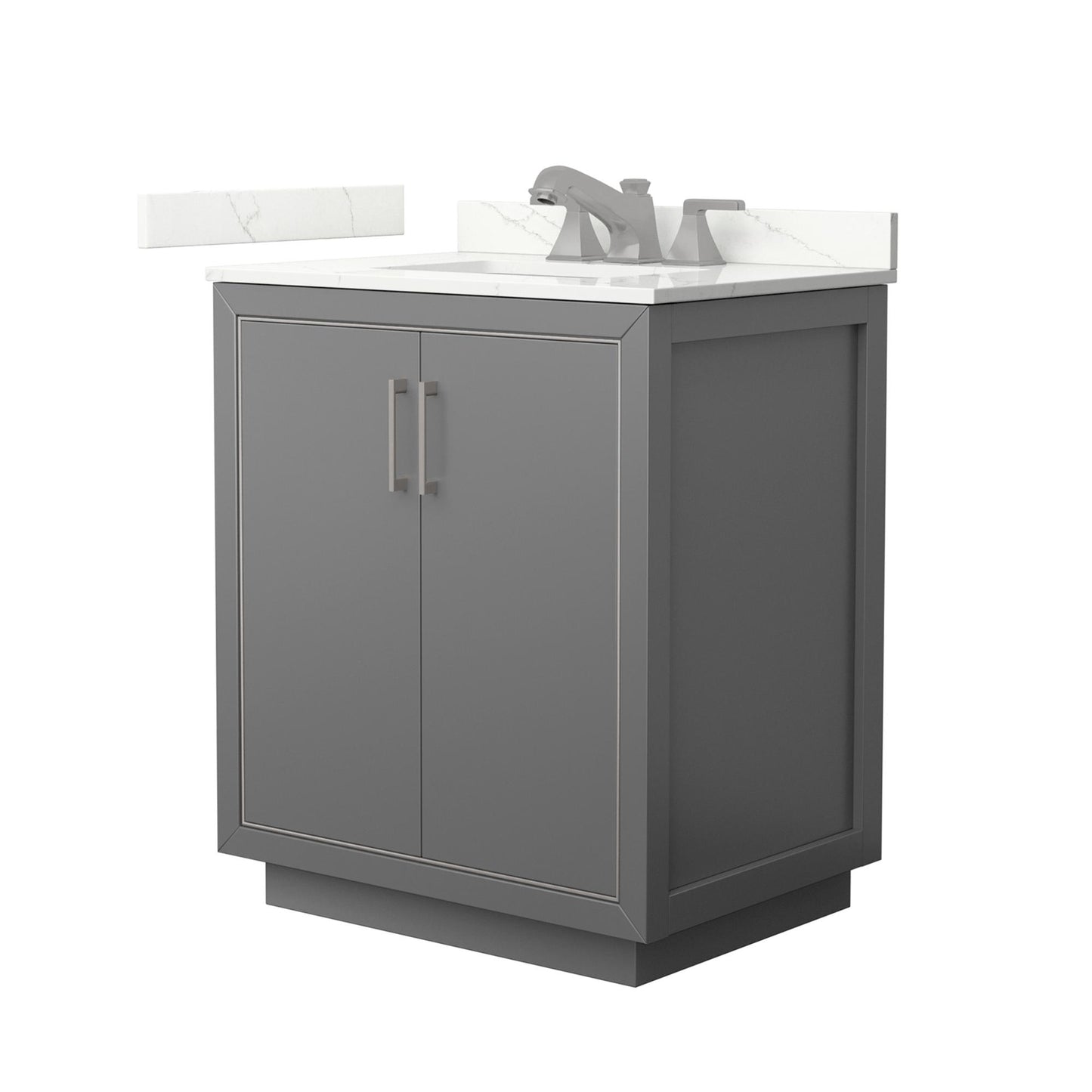 Wyndham Collection Icon 30" Single Bathroom Vanity in Dark Gray, Giotto Quartz Countertop, Undermount Square Sink (3-Hole), Brushed Nickel Trim