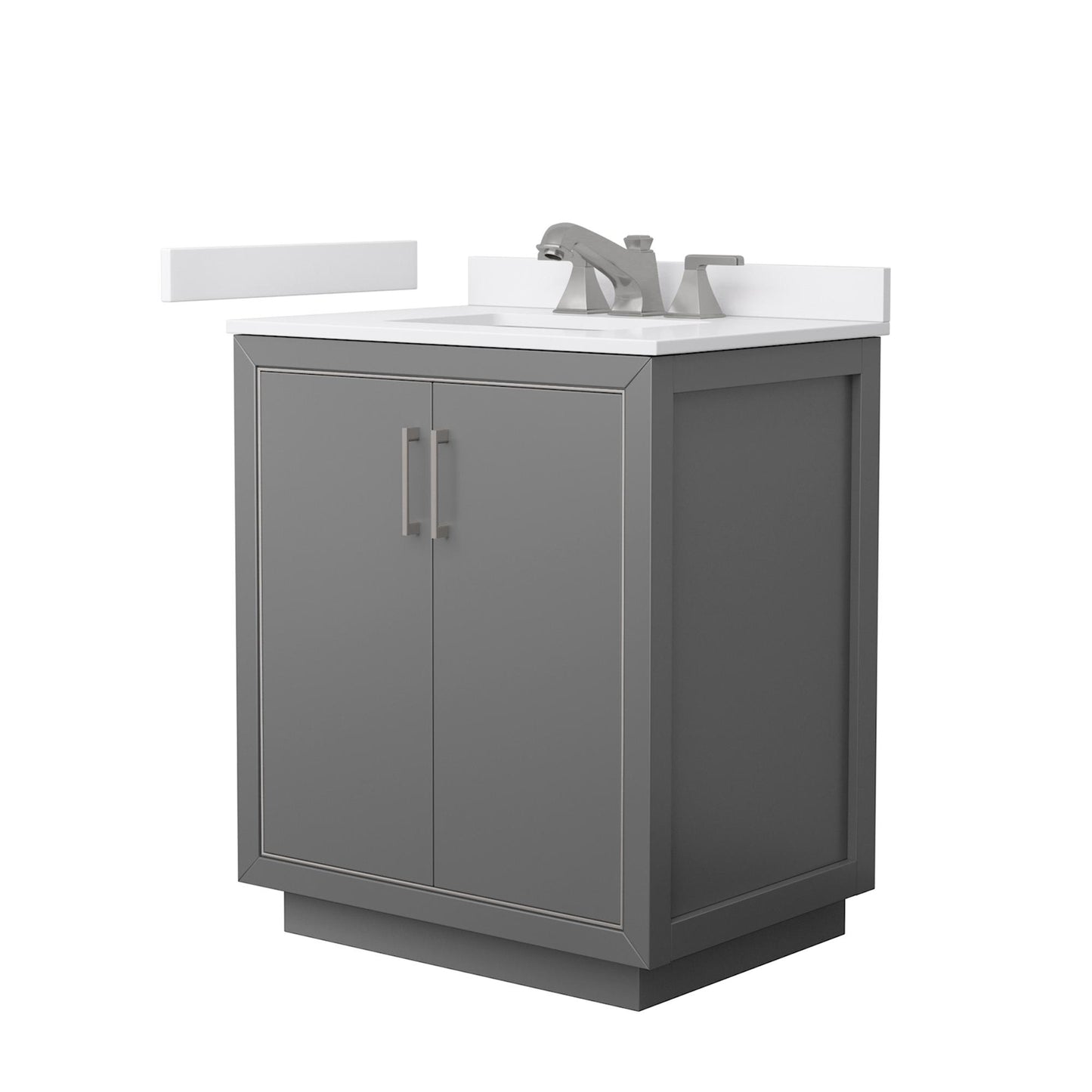Wyndham Collection Icon 30" Single Bathroom Vanity in Dark Gray, White Cultured Marble Countertop, Undermount Square Sink (3-Hole), Brushed Nickel Trim